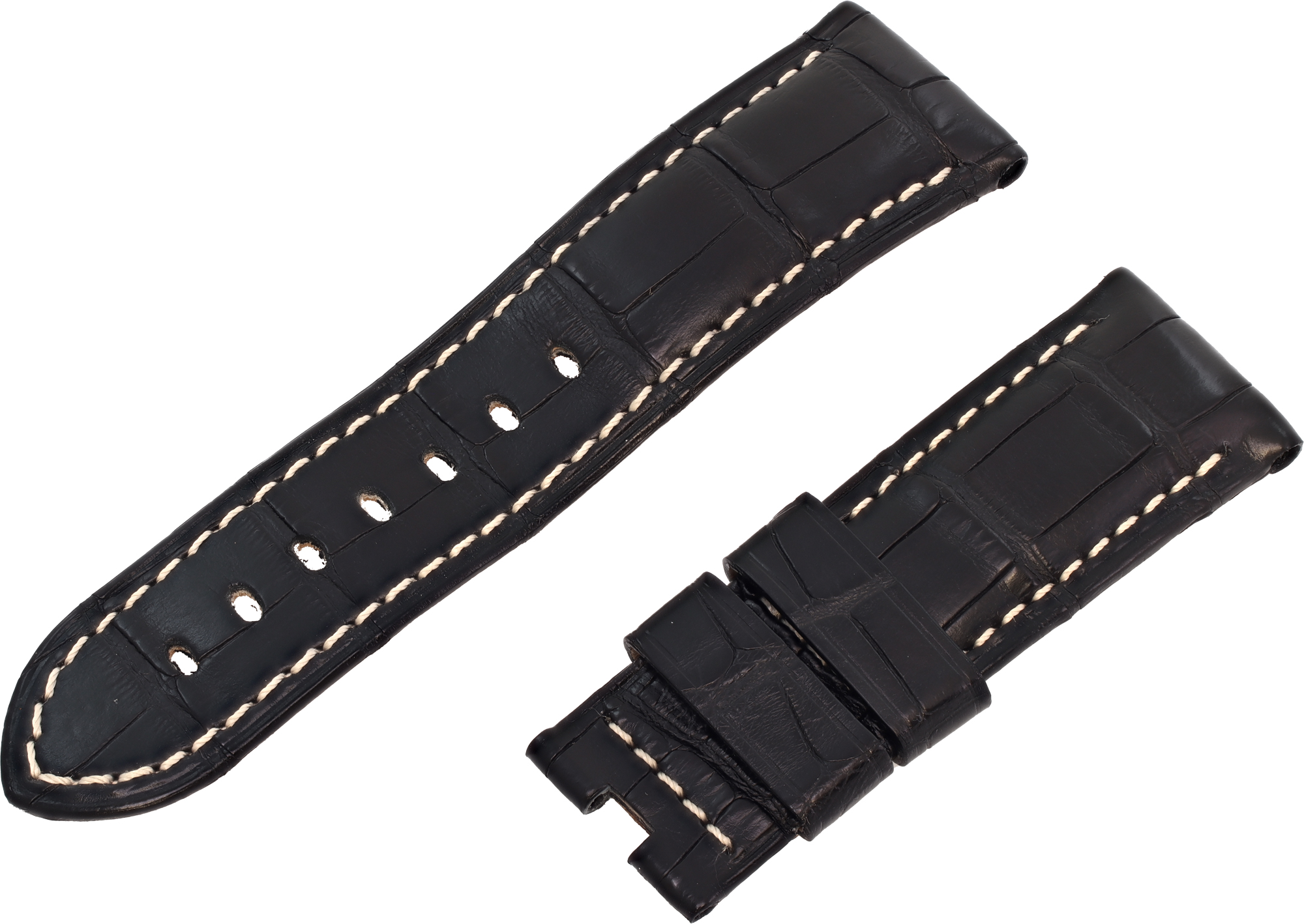 ㊺PANERAI用 クロコダイル   24mm-22mm Panerai Black Alligator Strap with white stitching (24 mm