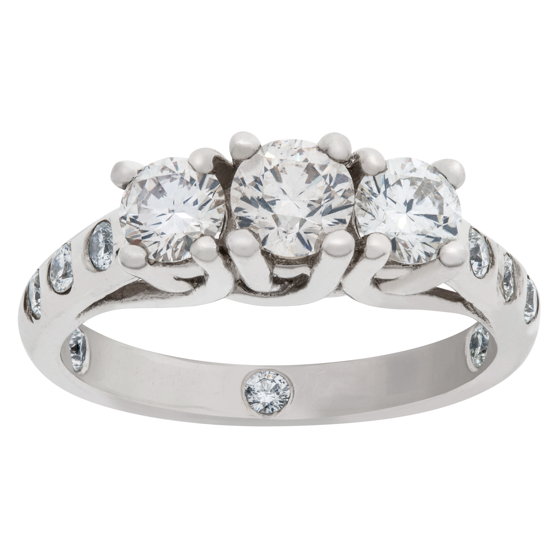 Past-present-future diamond engagement ring in 14k white gold; size 5 1/2