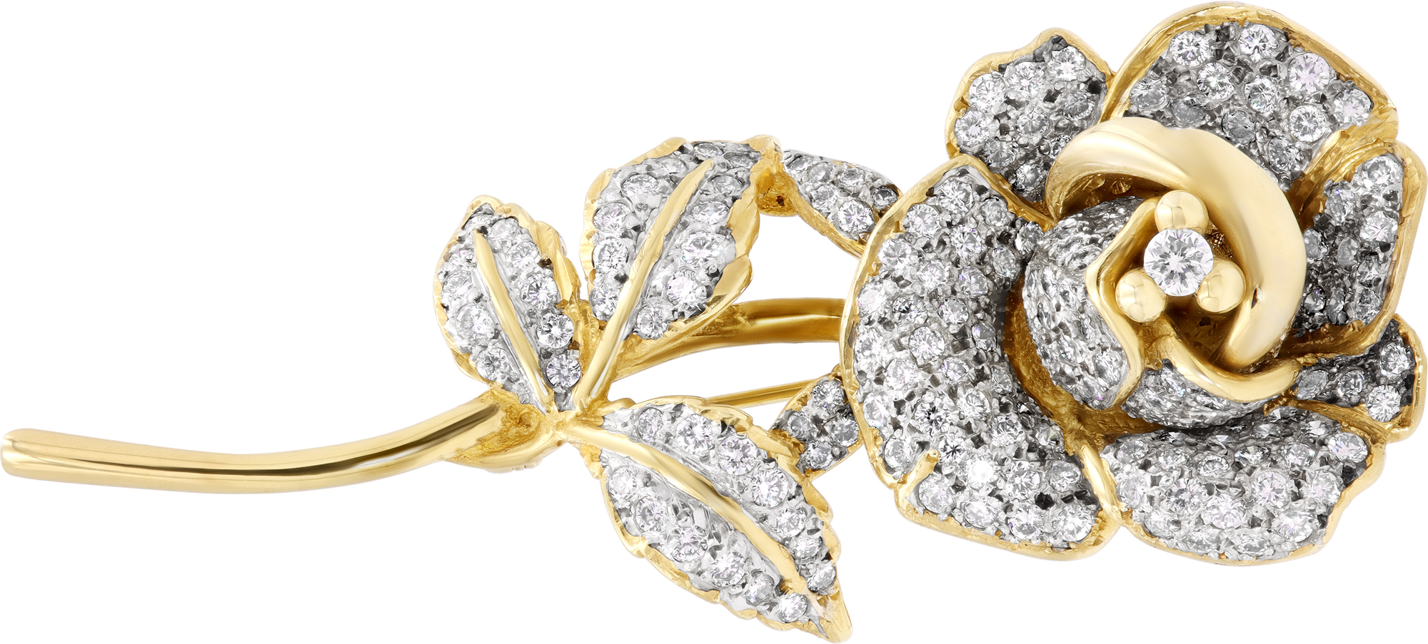 Pave diamond rose brooch in 18k yellow gold Pave diamond rose brooch in 18k yellow gold
