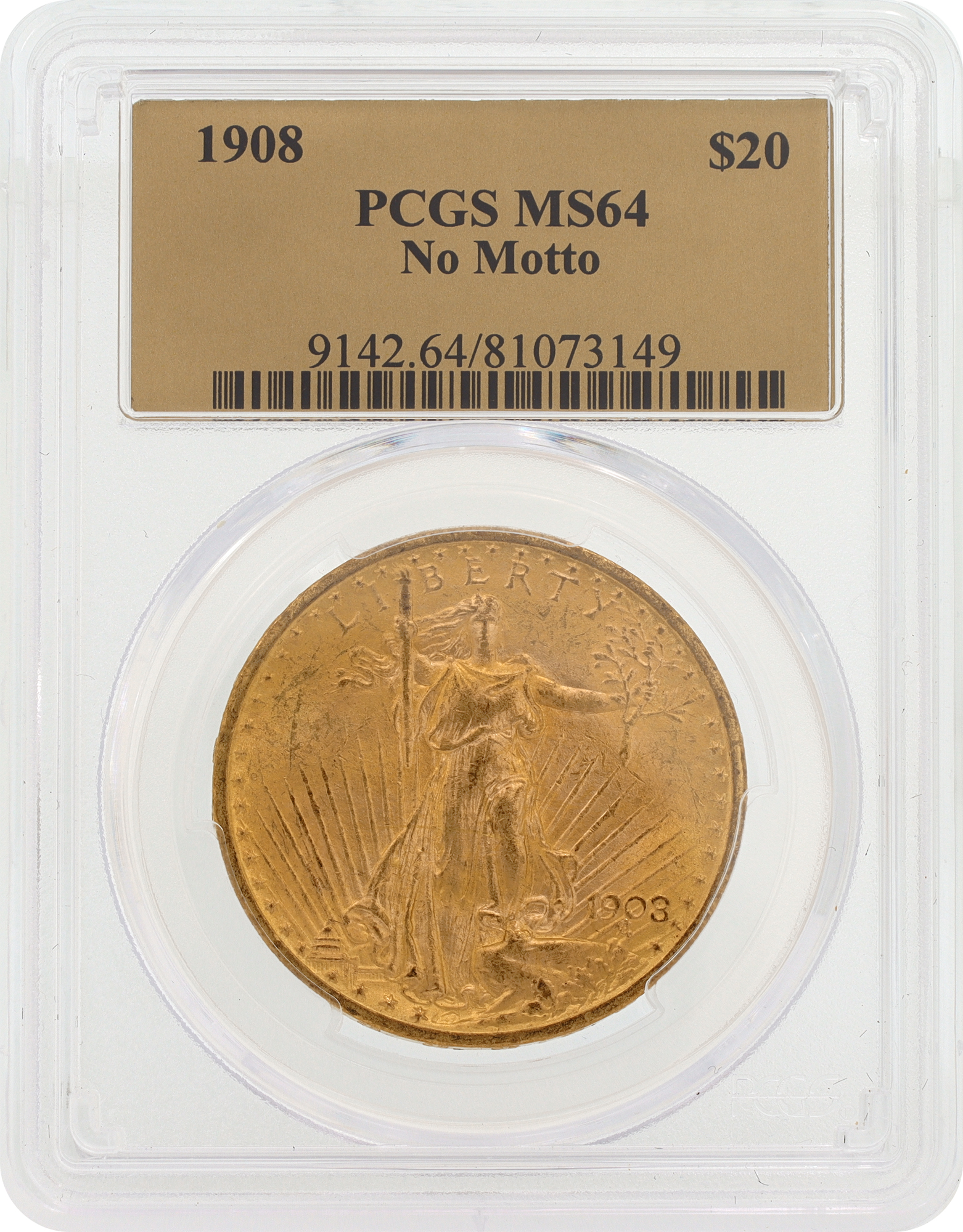 PCGS graded and authenticated MS64 1908 U.S. $20 | Gray & Sons