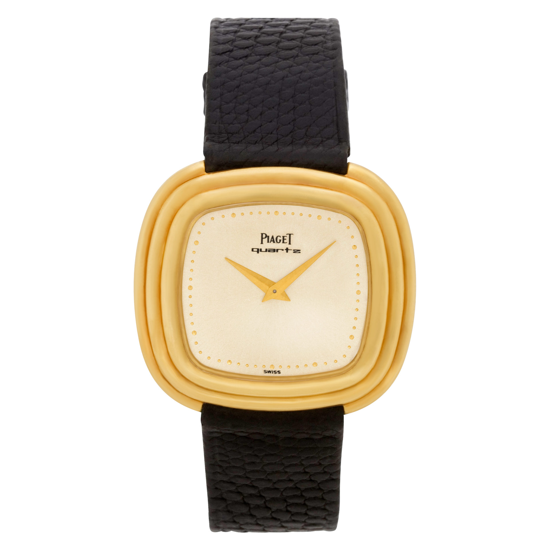 Vintage Piaget Two Tone Stainless Steel Quartz Watch Gadroon Striped Dial Luxury Elegance from the 1960s—this Piaget in solid white gold  main image 4