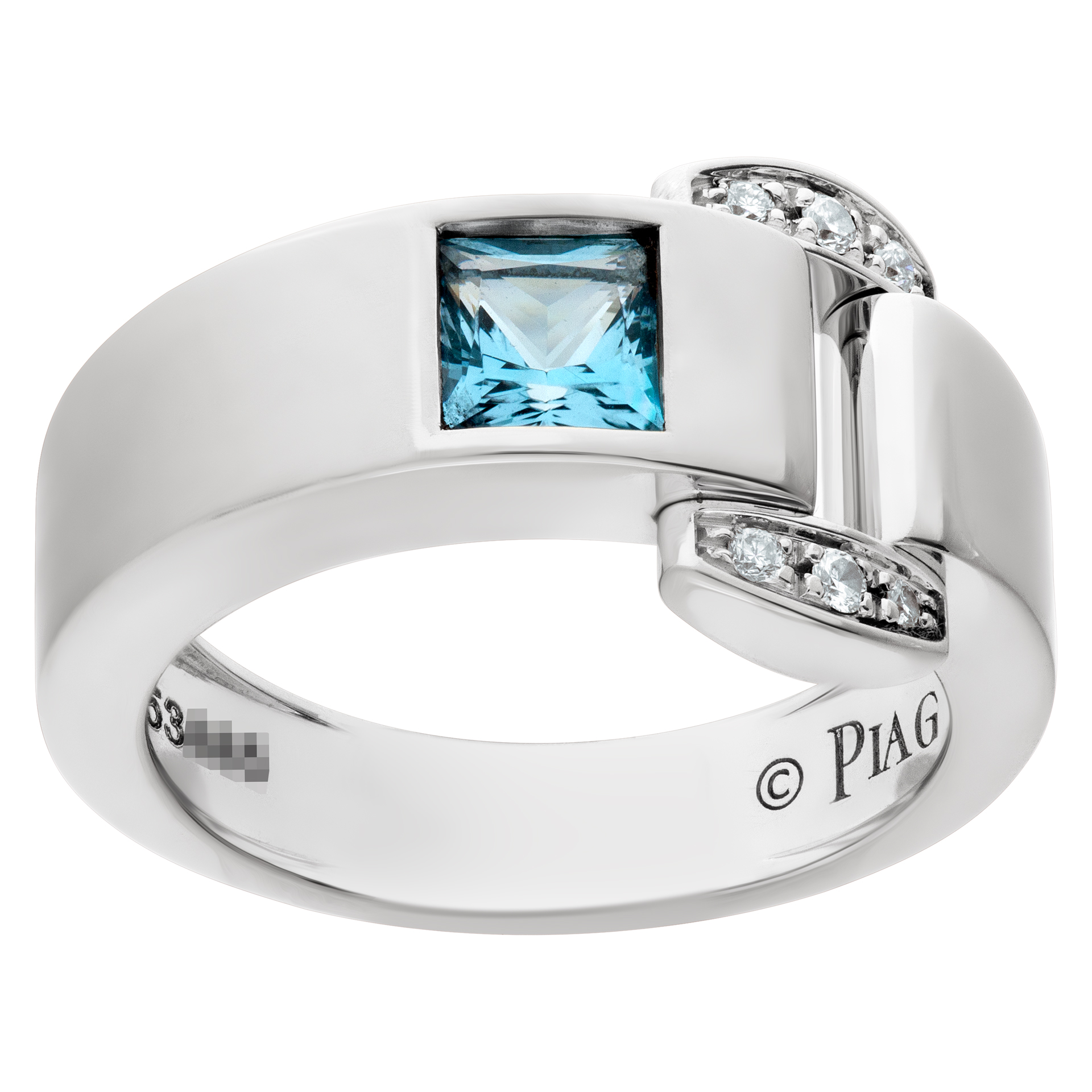 Piaget Miss Protocole blue topaz and diamond ring in 18k white gold. size 53.