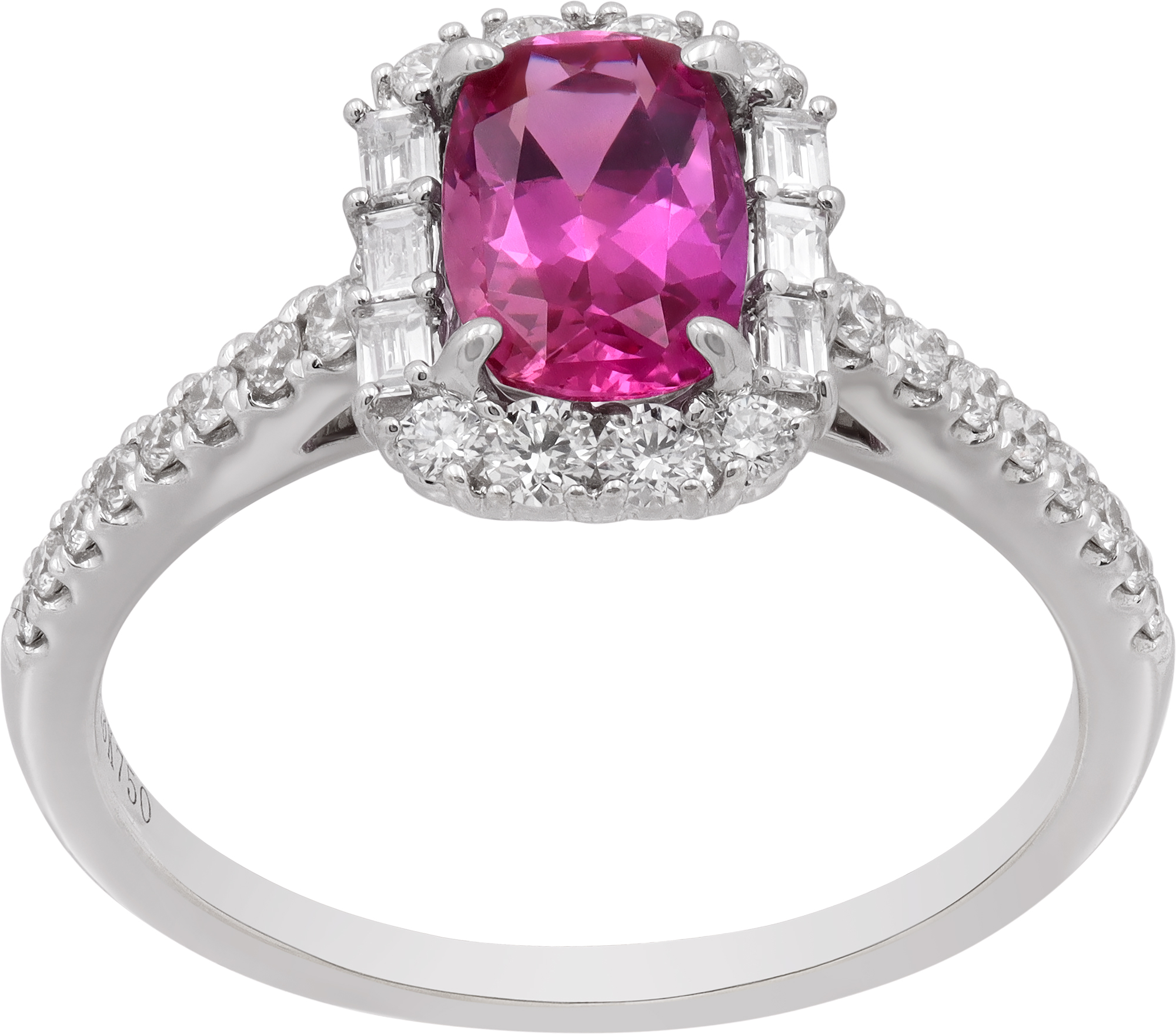 Pink sapphire and diamond ring in 18k white gold Pink sapphire and diamond ring in 18k white gold