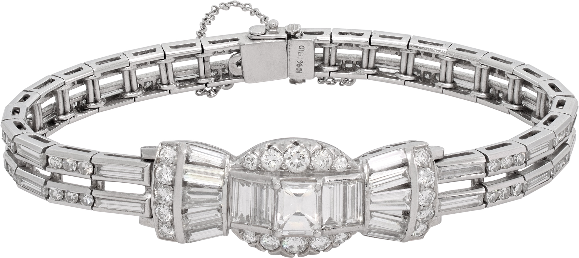 Platinum bracelet set with round, emerald, tapered baguette, and baguette-cut diamonds totaling approximately 5.00 carats S521667