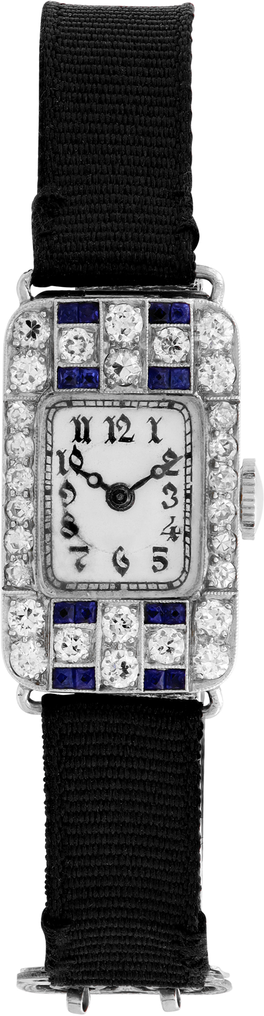 Platinum cocktail watch with diamonds and blue sapphires S522077