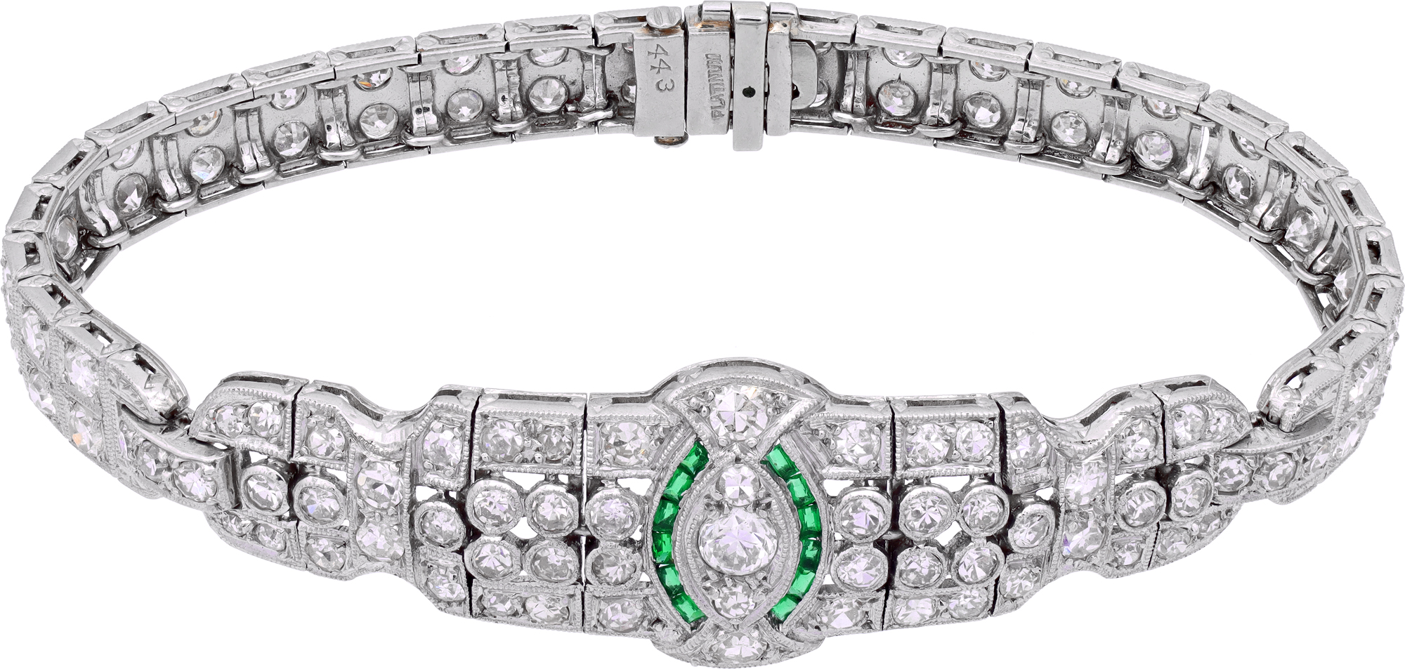 Platinum diamond and emerald bracelet S521985