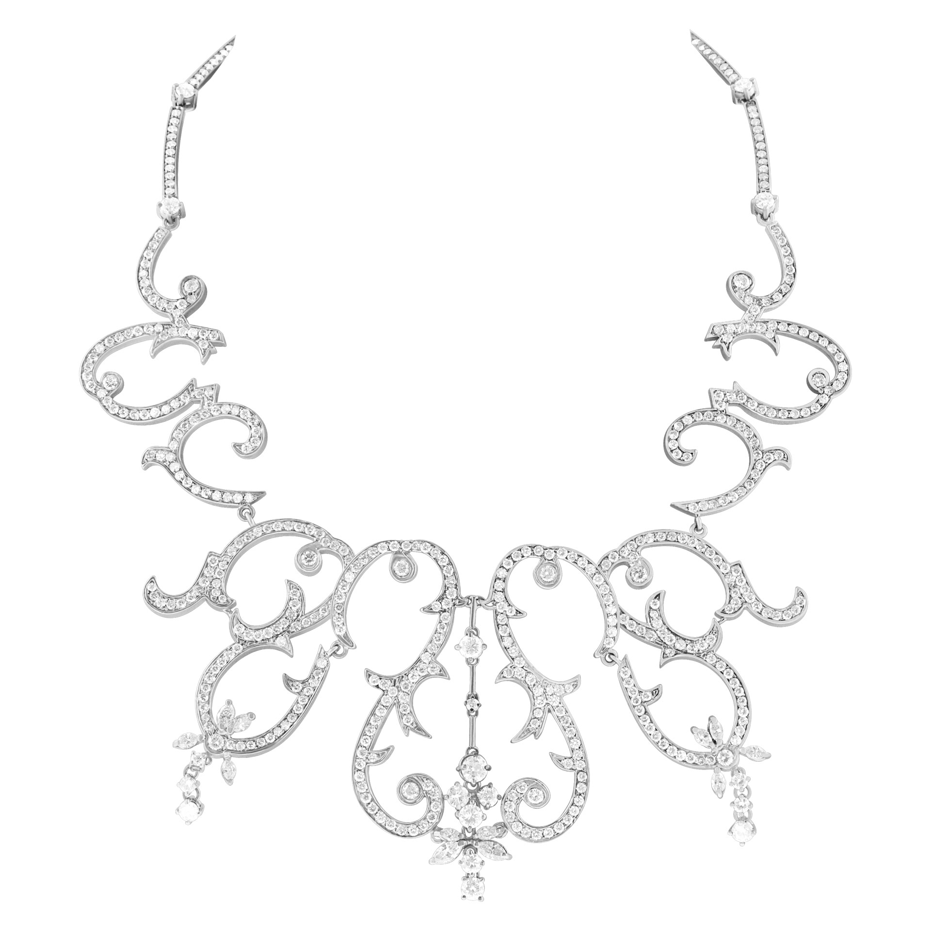 Retro-design Elizabeth Taylor style diamond necklace in 14k white gold. Approx 23.75 carats.