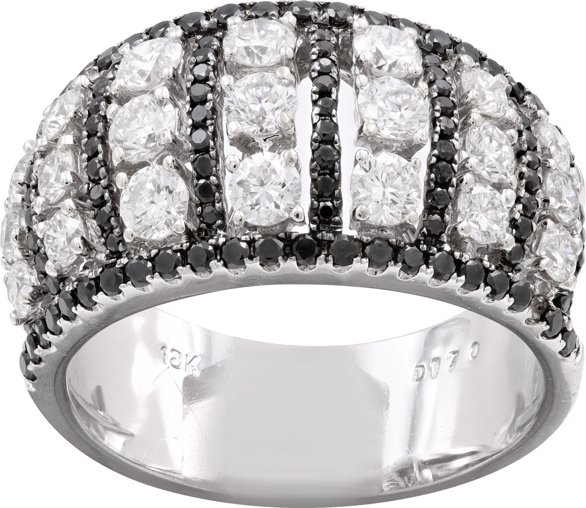 Ring with black and white diamonds in 18k white gold