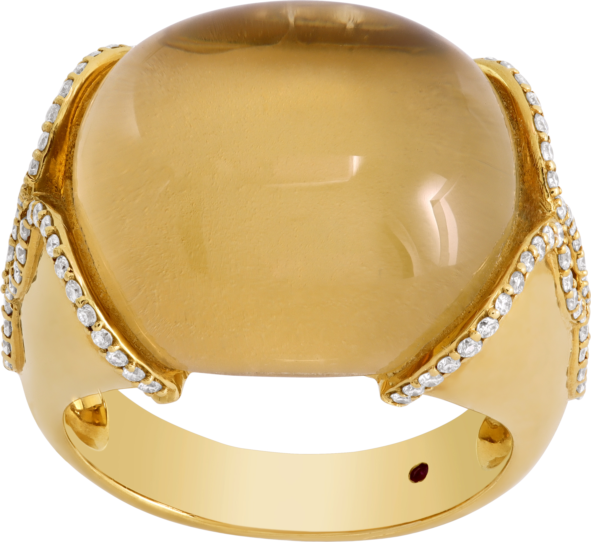 Roberto Coin Cabochon citrine ring in 18k yellow gold with diamonds