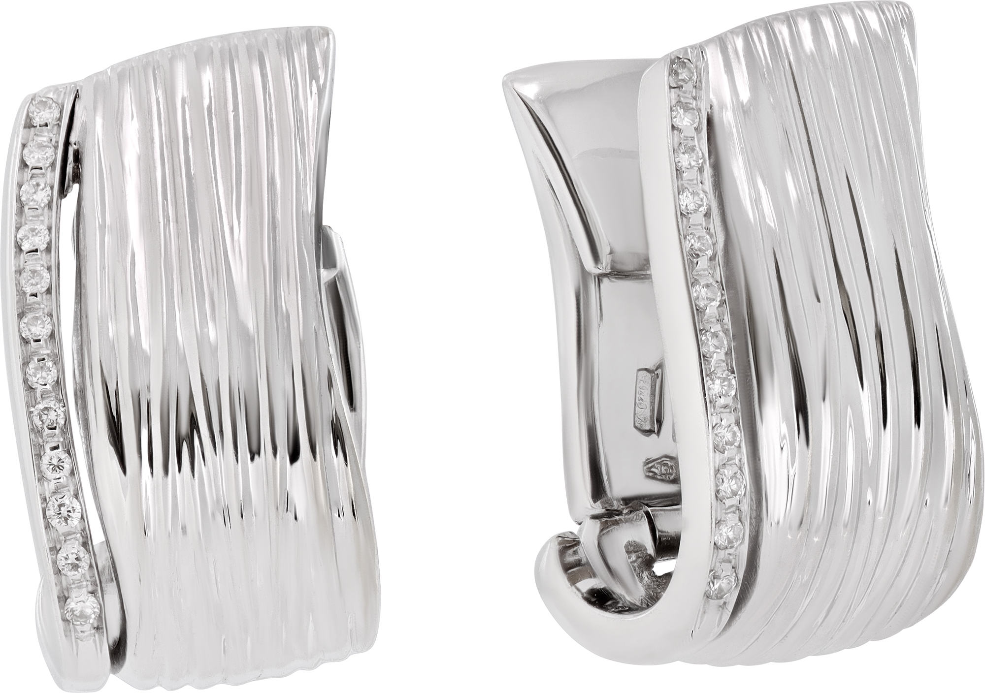 Roberto Coin Elephantino Collection Hoop Earrings In 18k White Gold With Diamonds Roberto Coin Elephantino Collection Hoop Earrings In 18k White Gold With Diamonds