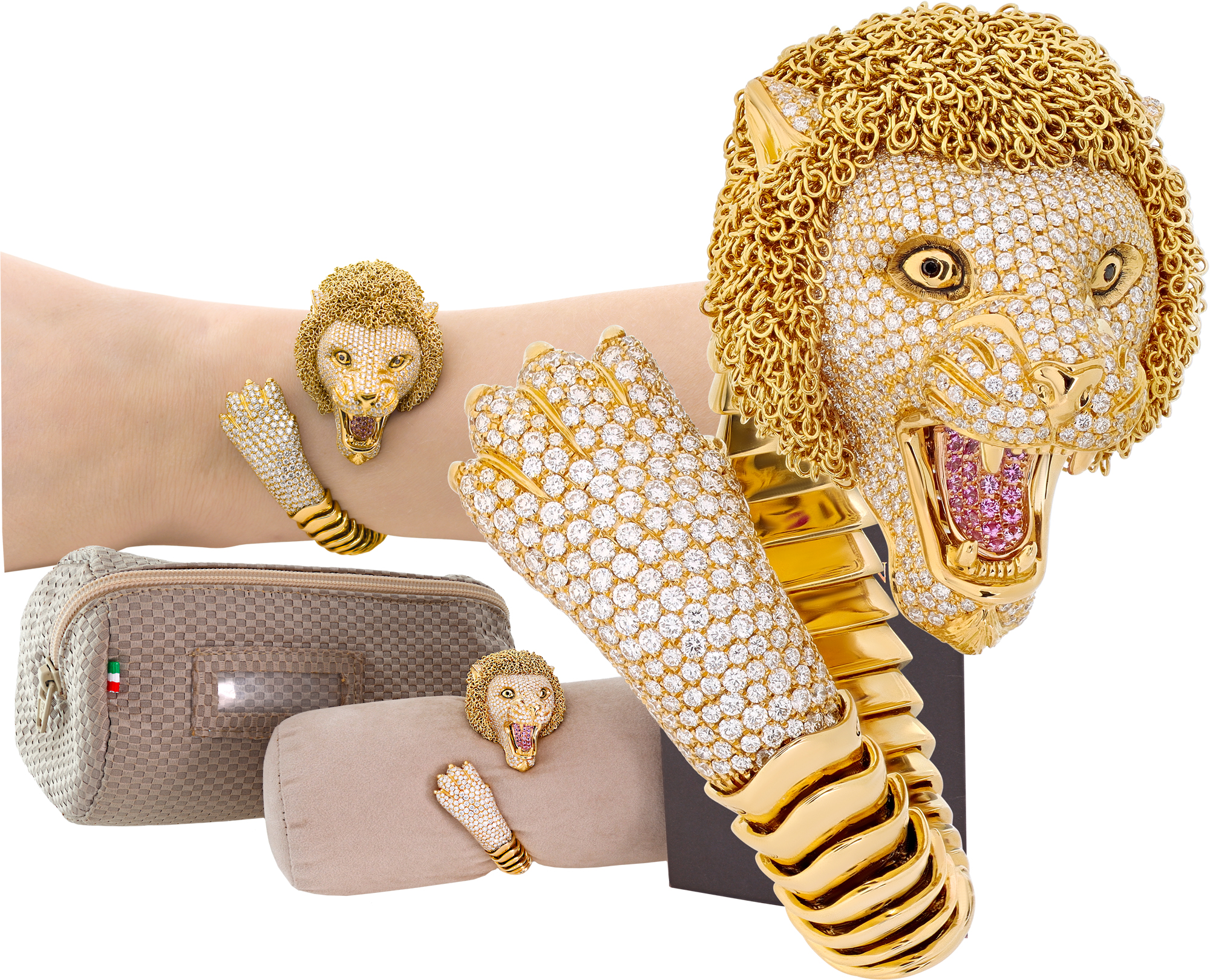 Roberto Coin Lion bangle with 6.50 carats in diamonds and 0.65 carats in pink sapphires S521637 \_p
