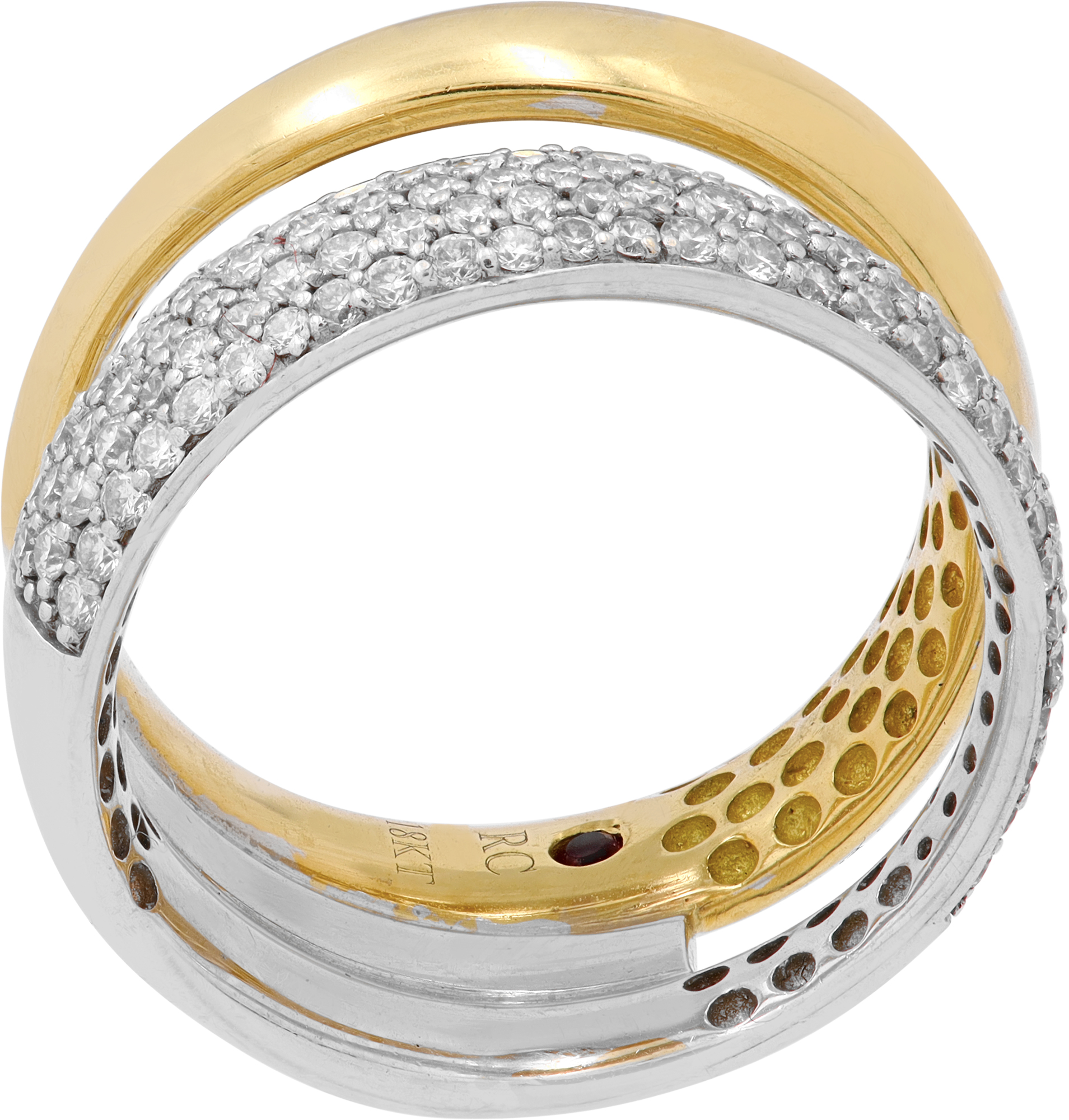 Roberto coin pave diamond double ring in 18K two tone gold ring with aproximate .68ct pave diamonds S522141