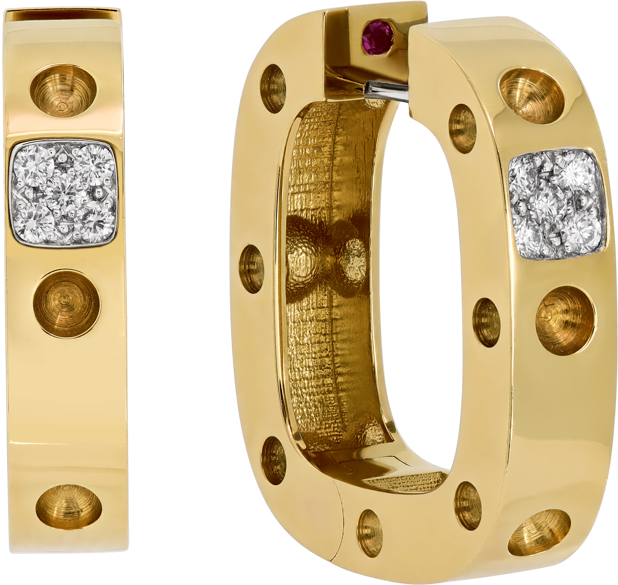 Roberto Coin Pois Moi collection 18k yellow gold hoop earrings with diamonds