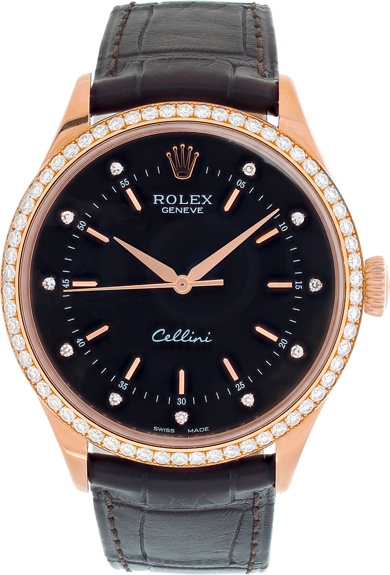 Preowned Rolex Cellini 50705rbr 18k rose gold 39mm auto Gray Sons