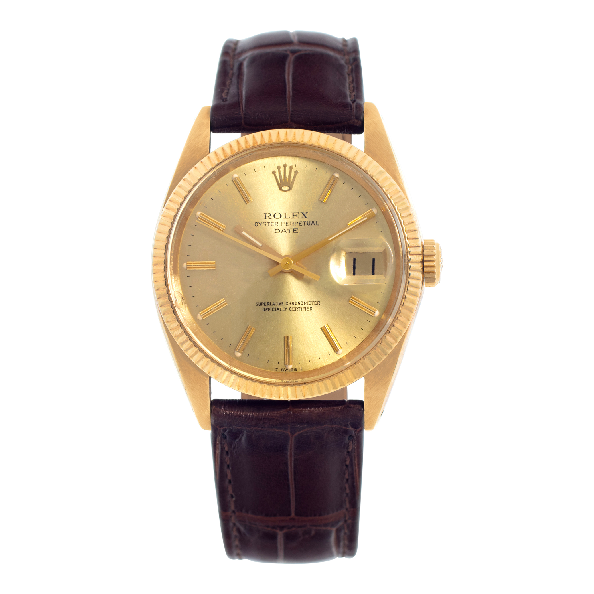 Pre-owned Rolex Date 1503 14k Gold dial 34mm W526710 | Gray & Sons
