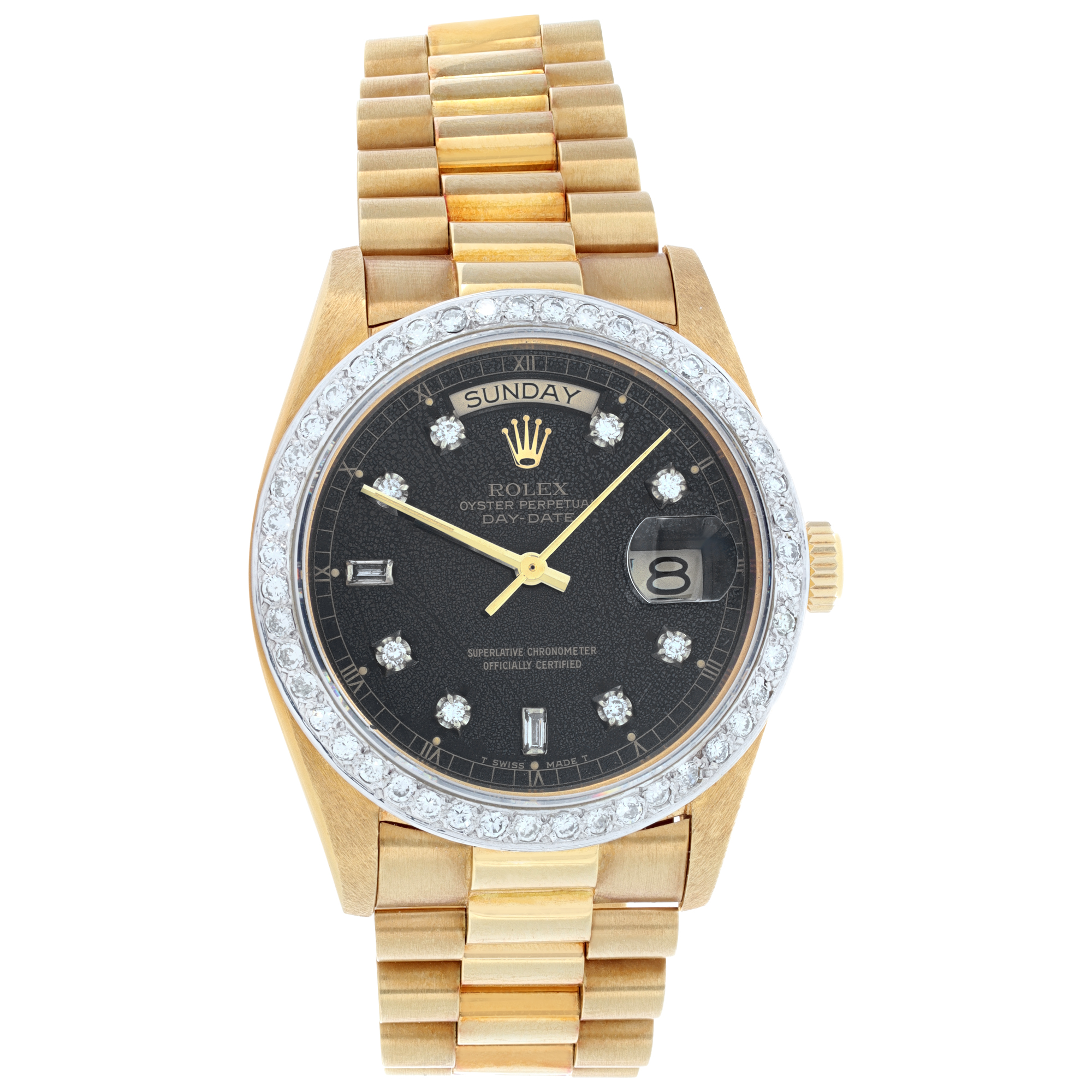 Pre-owned Rolex Day-Date 18038 18k Black dial W527636 | Gray & Sons