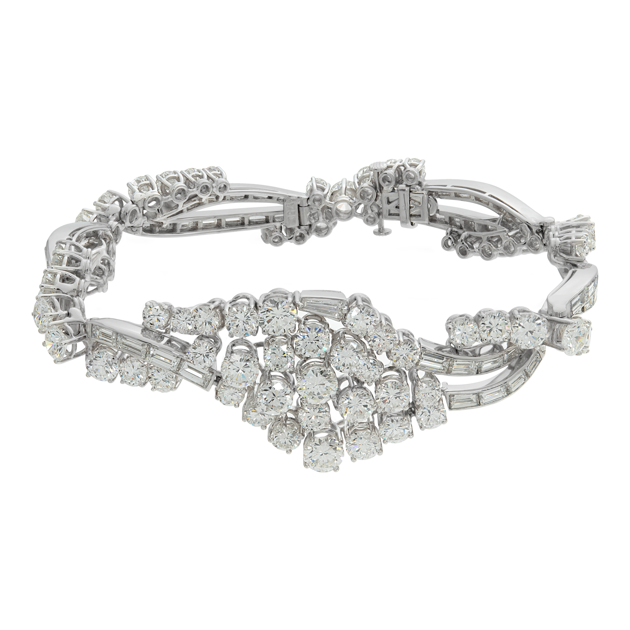Round and baguette diamond bracelet in 18k white gold S520307 