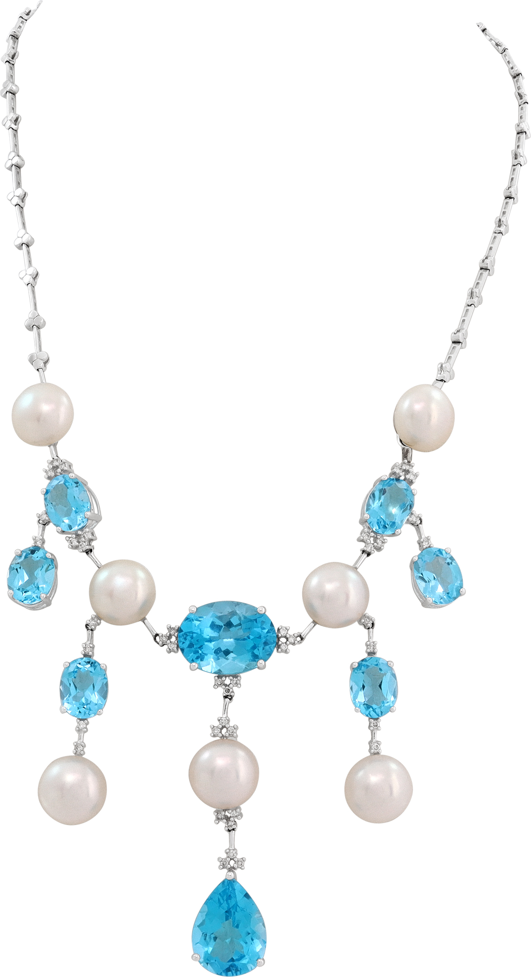 Royal Blue Topaz and Pearl Necklace in 14k white gold S521839