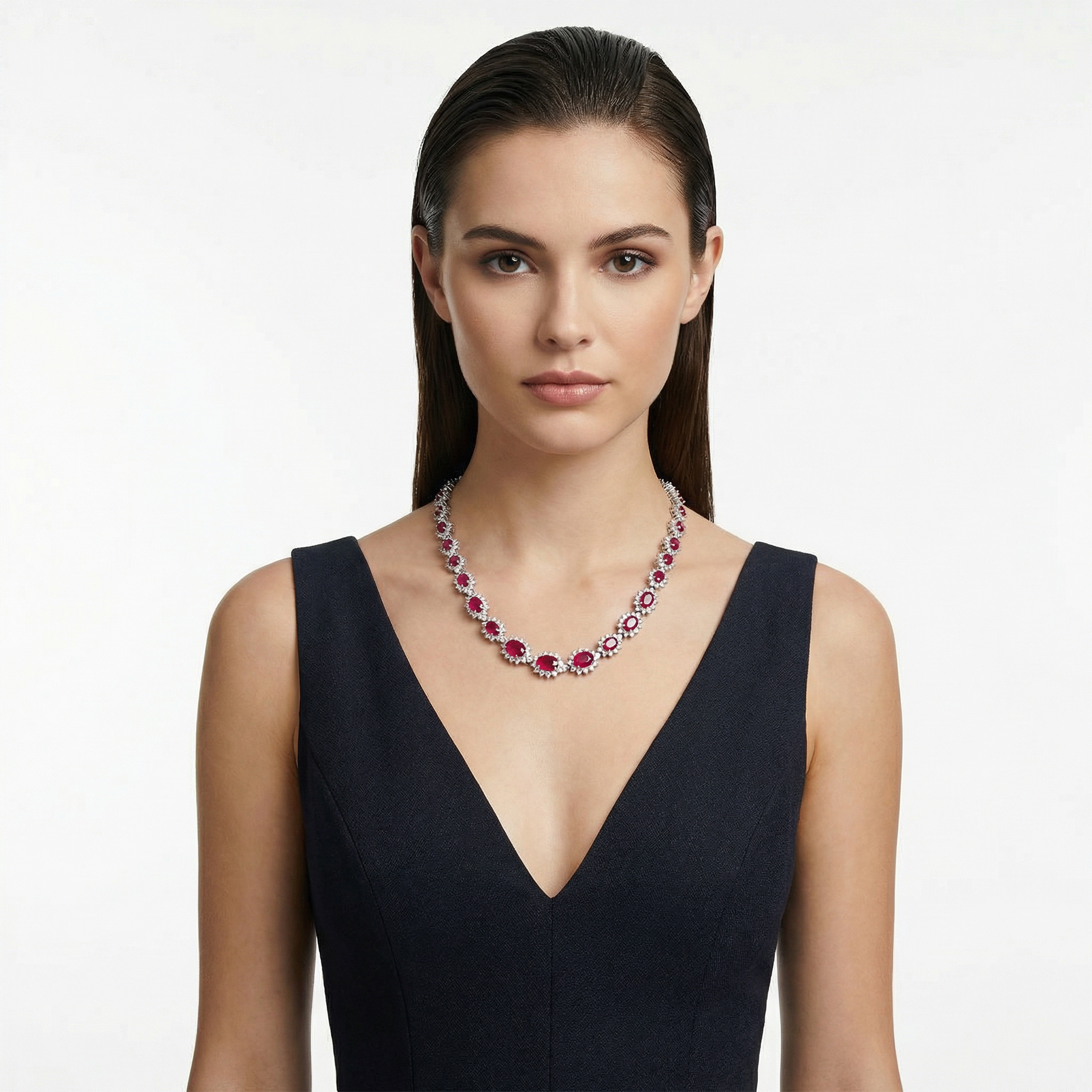 Ruby and diamond necklace in 18k white gold