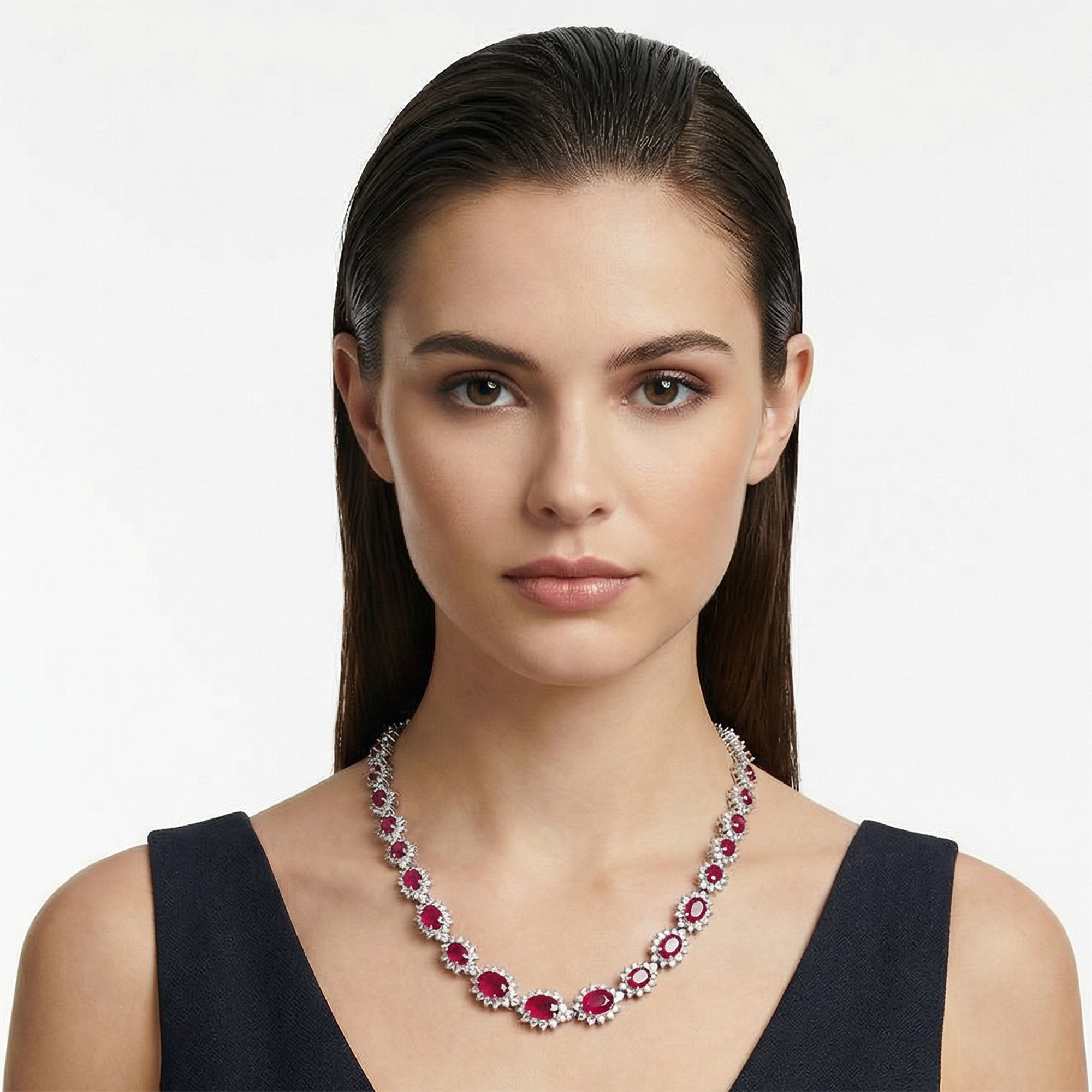 Ruby and diamond necklace in 18k white gold