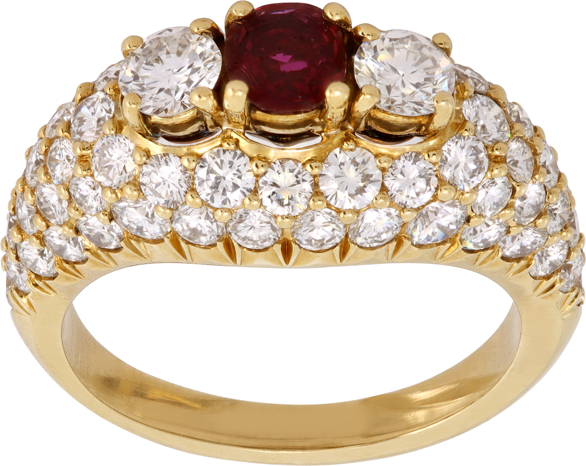 Ruby ring in 18k yellow gold with pave diamonds Ruby ring in 18k yellow gold with pave diamonds