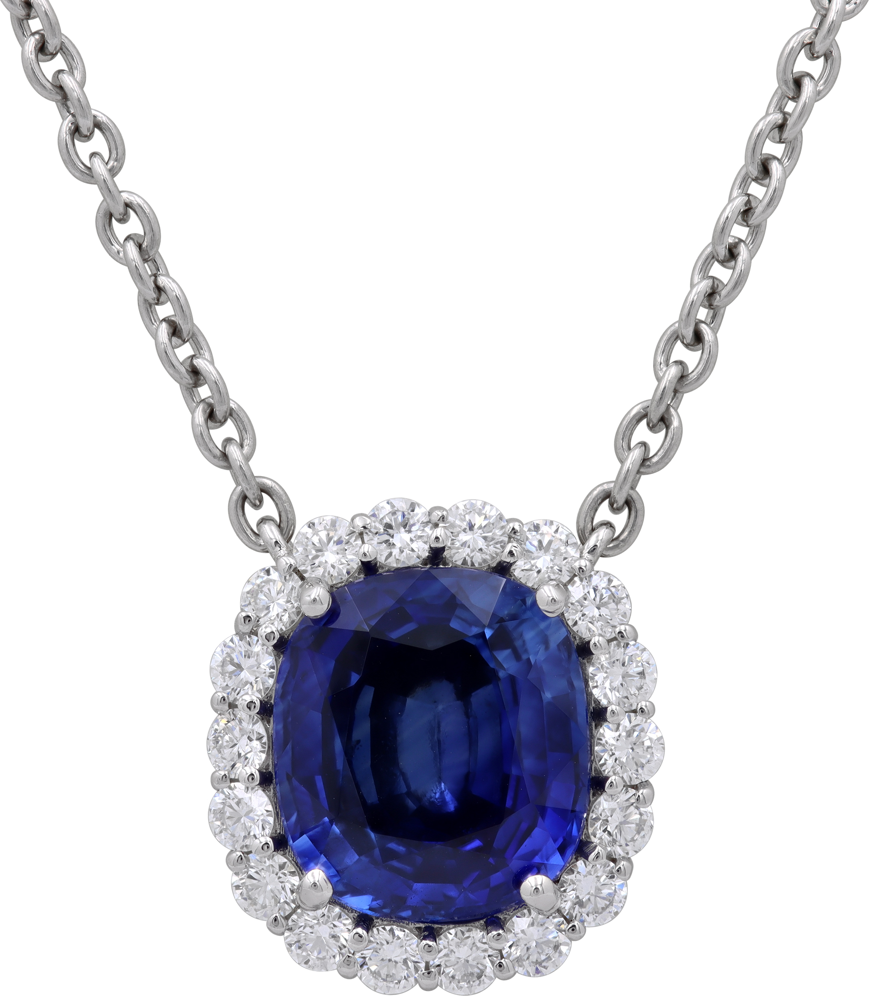 Sapphire and Diamond Pendant set in platinum on a chain S521957