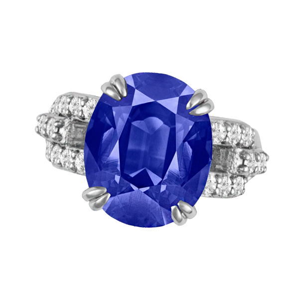 Sapphire & diamond ring with 10.57 ct not heated blue sapphire and 0.51 cts dia (F-G; VS1) Sapphire & diamond ring with 10.57 ct not heated blue sapphire and 0.51 cts dia (F-G; VS1)