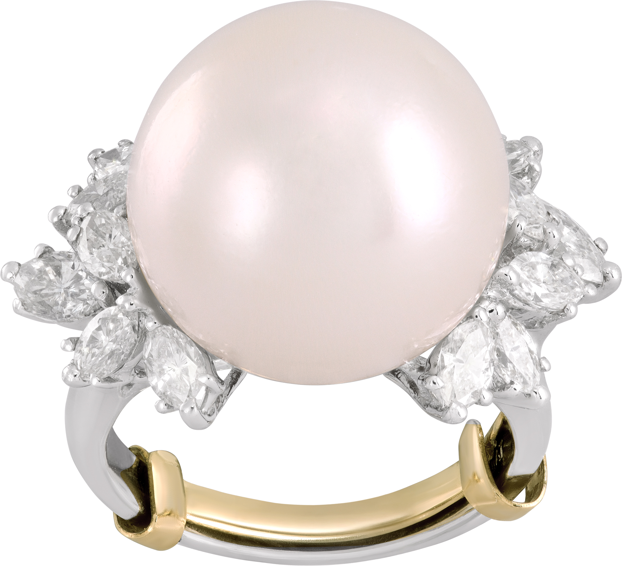 South Sea pearl 15.5 mm ring with over 2 carats of marquise-cut diamonds set in platinum S521725