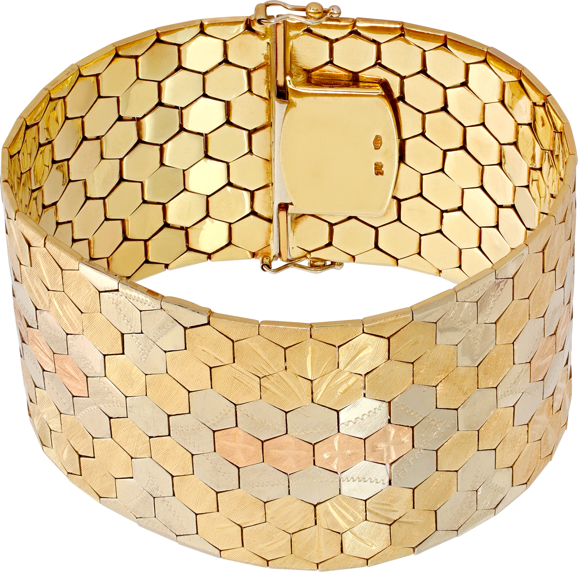 Striking vintage bracelet crafted in 18k yellow, white, and rose gold N518475