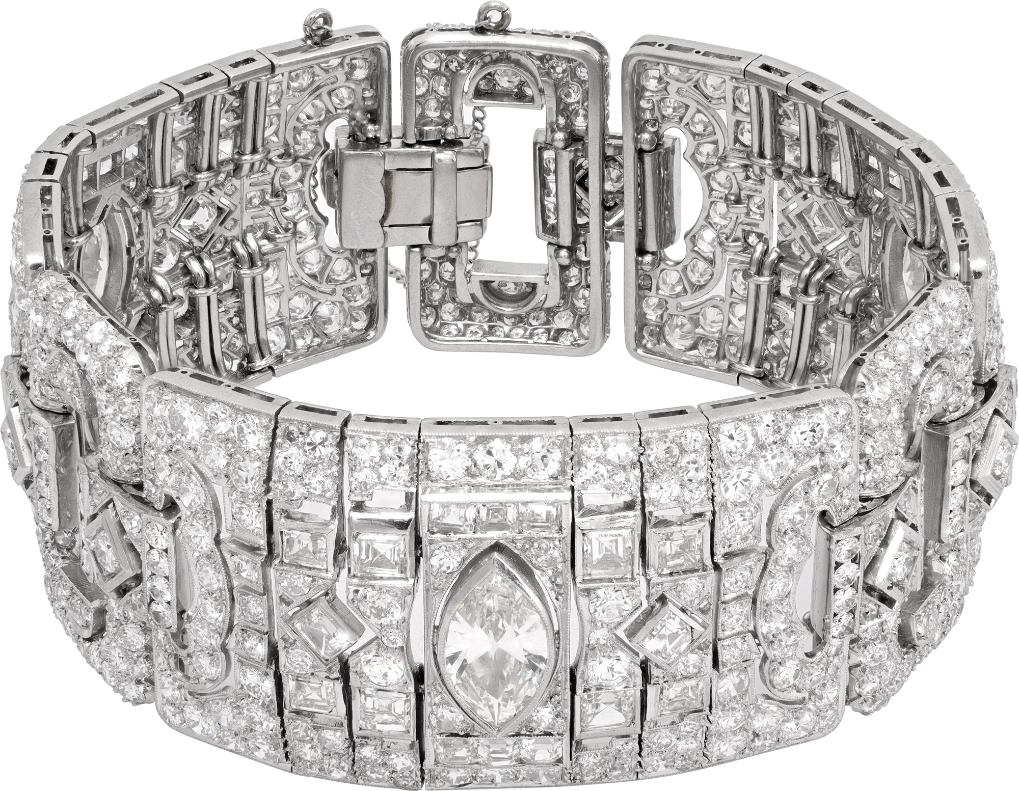 Superb Art Deco style, platinum diamonds bracelet with 26.00 carats diamonds. S521662