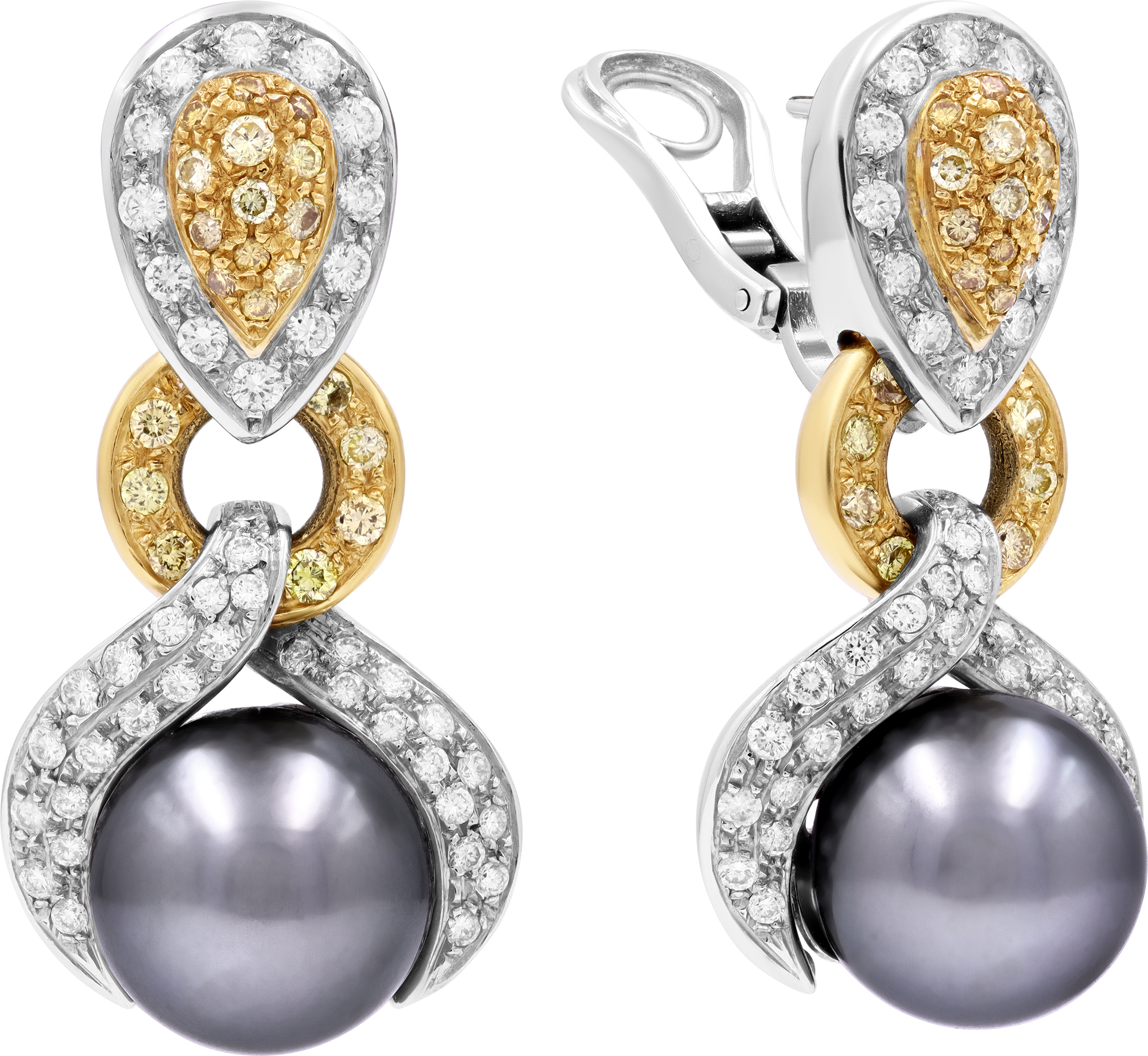 Tahitian Pearl, white and yellow diamond earrings in 18k white and yellow gold S522012