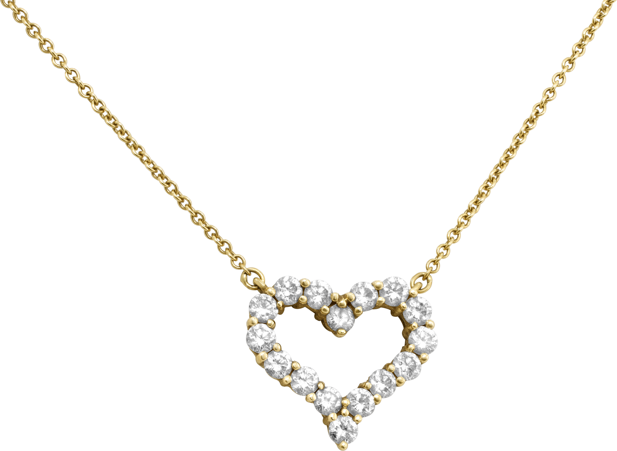 Tiffany & Co diamond small heart pendant on a Tiffany & co chain all in 18k yellow gold