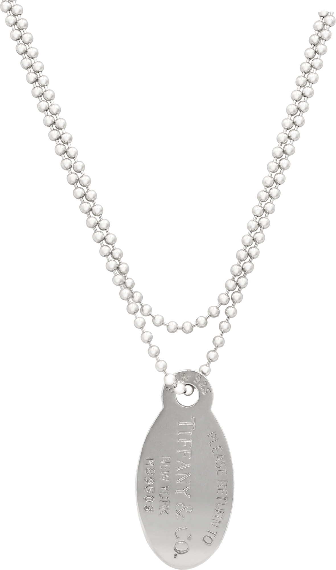 Tiffany & Co. dog tag necklace in sterling silver. Tiffany & Co. dog tag necklace in sterling silver.