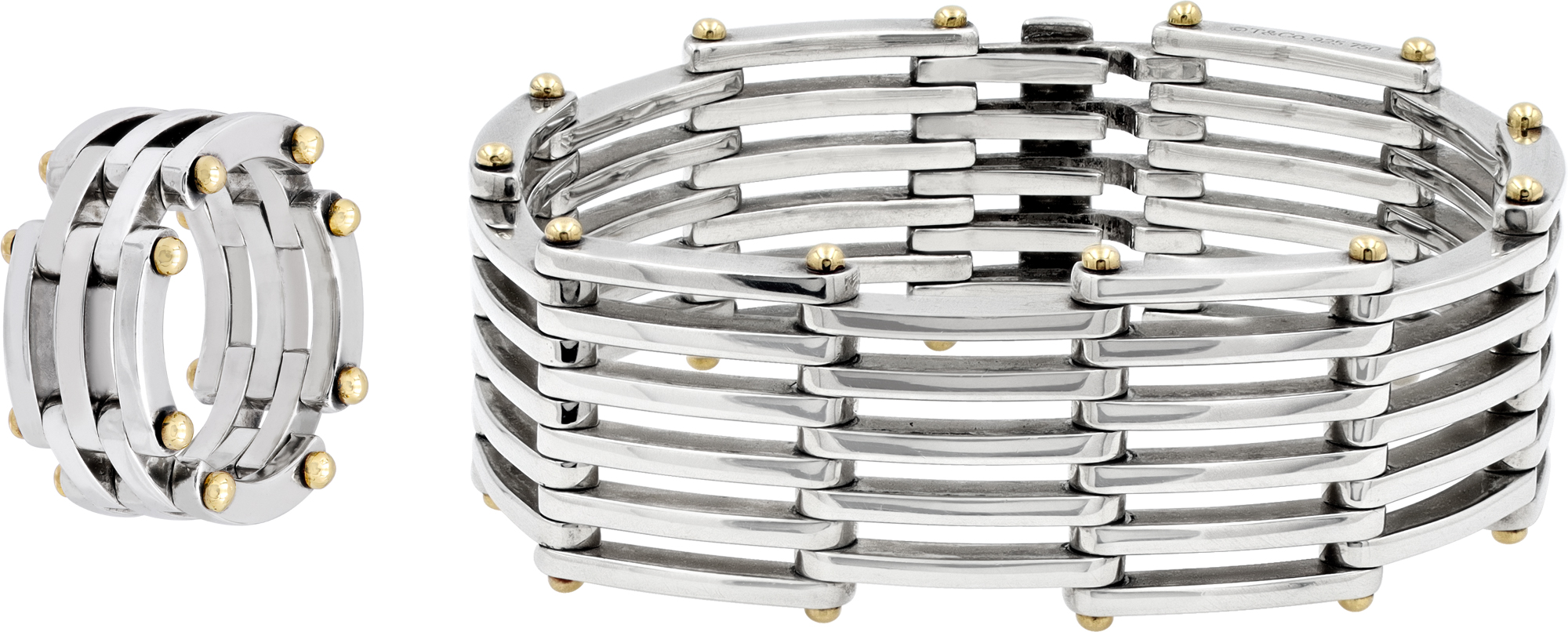 Tiffany & Co. Gate Link bracelet and ring in sterling silver with 18k accents