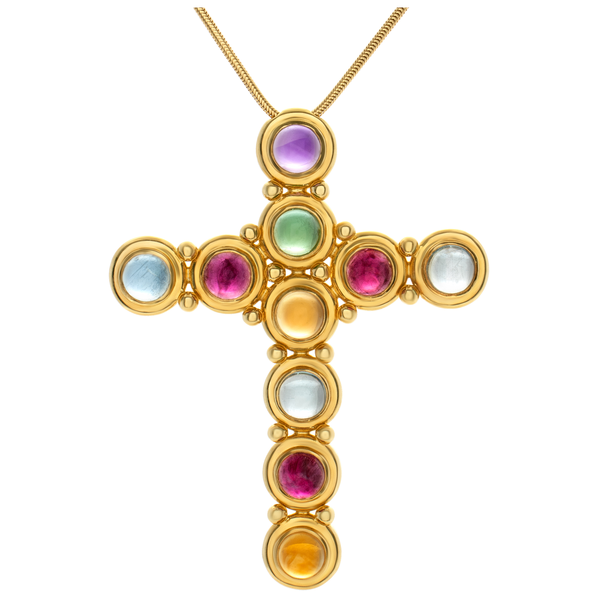 Tiffany & Co. Paloma Picasso gemstone cross in 18k w aquamarine, topaz, citrine & tourmalines