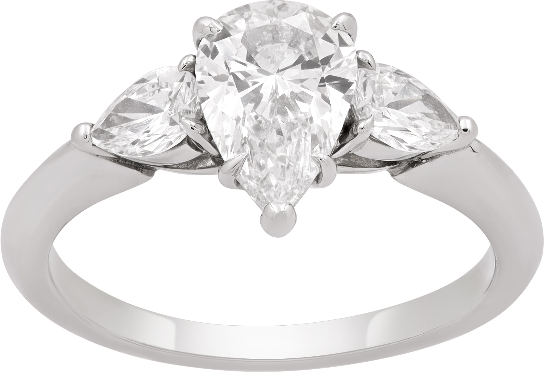 Tiffany & Co. Platinum diamond ring set with one pear brilliant cut diamond flanked by two pear shaped diamonds S522324