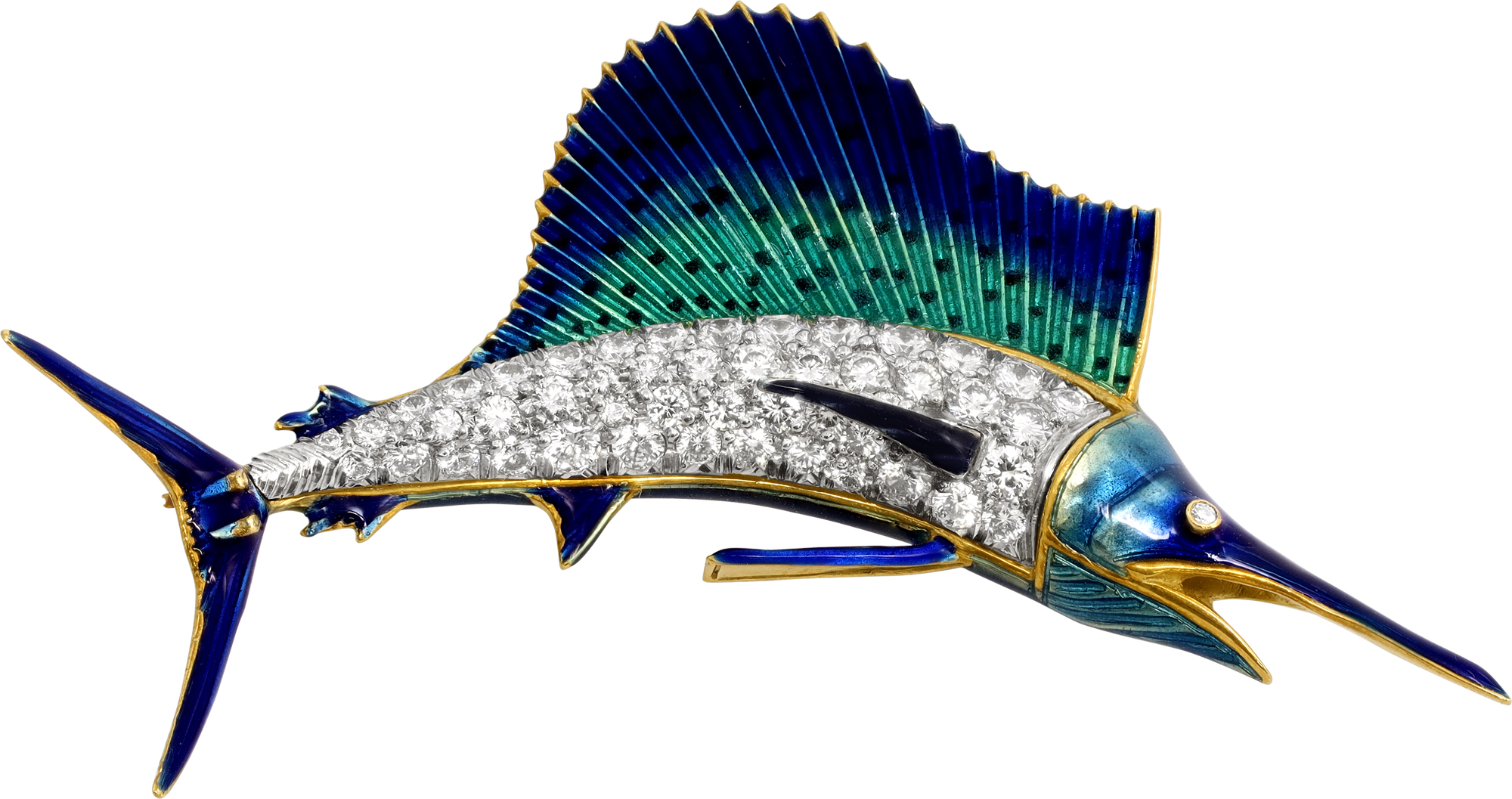 Tiffany & Co. Sailfish Diamond and enamel Blue Marton 18k brooch S521552