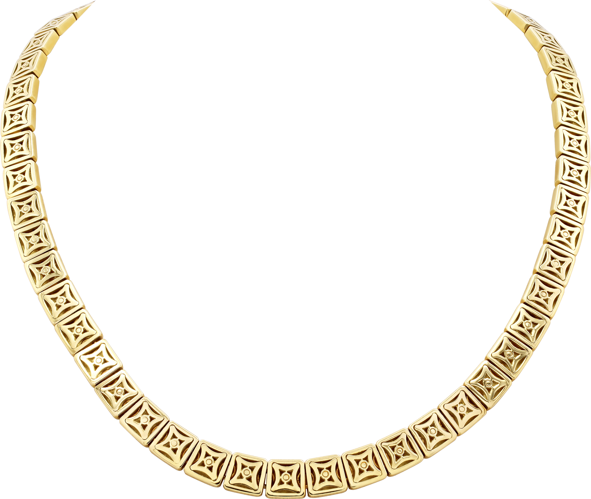 Tiffany & Co square panel mirror link necklace in 18k yellow gold. 16 inch length. 7.5 mm width. Circa 2002. N518812