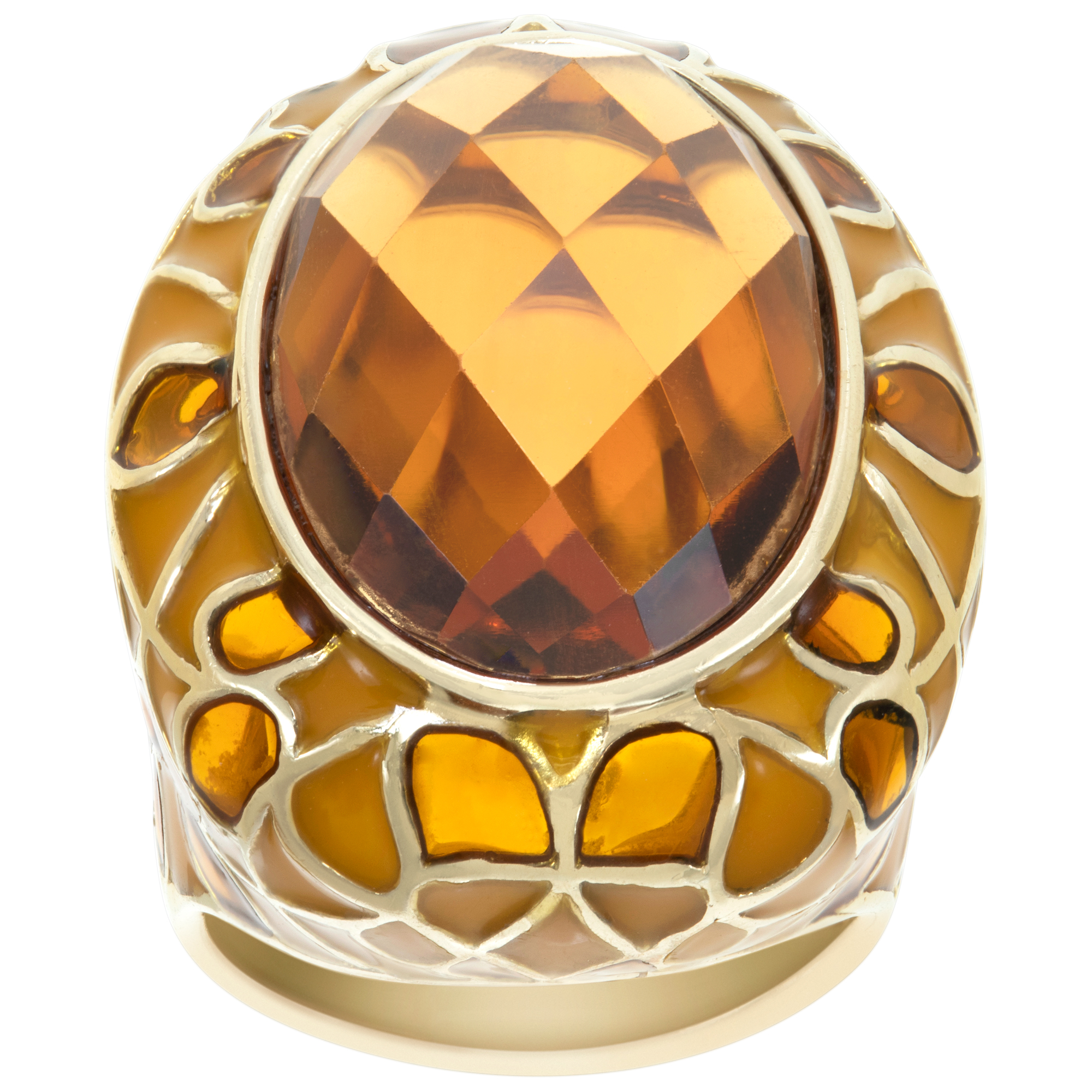 Brilliant diamond cut oval shape citrine in 14K enamel setting