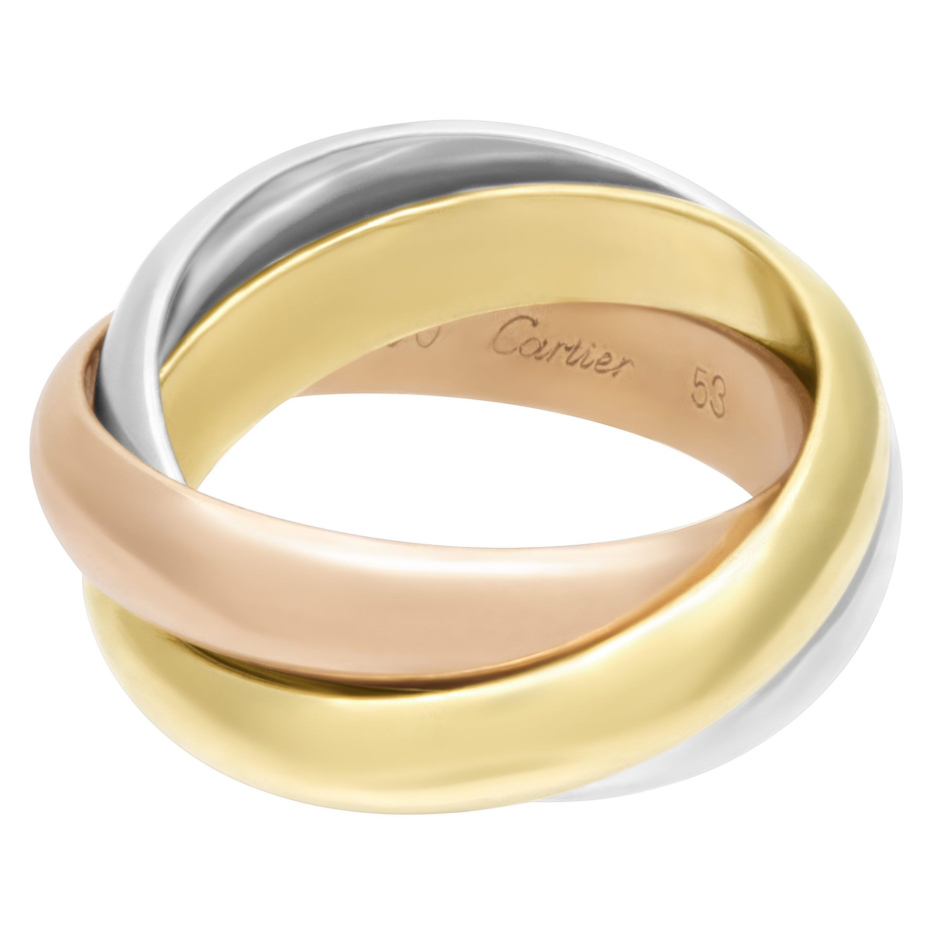 Tri-color Cartier Trinity ring in 18k white, yellow and pink