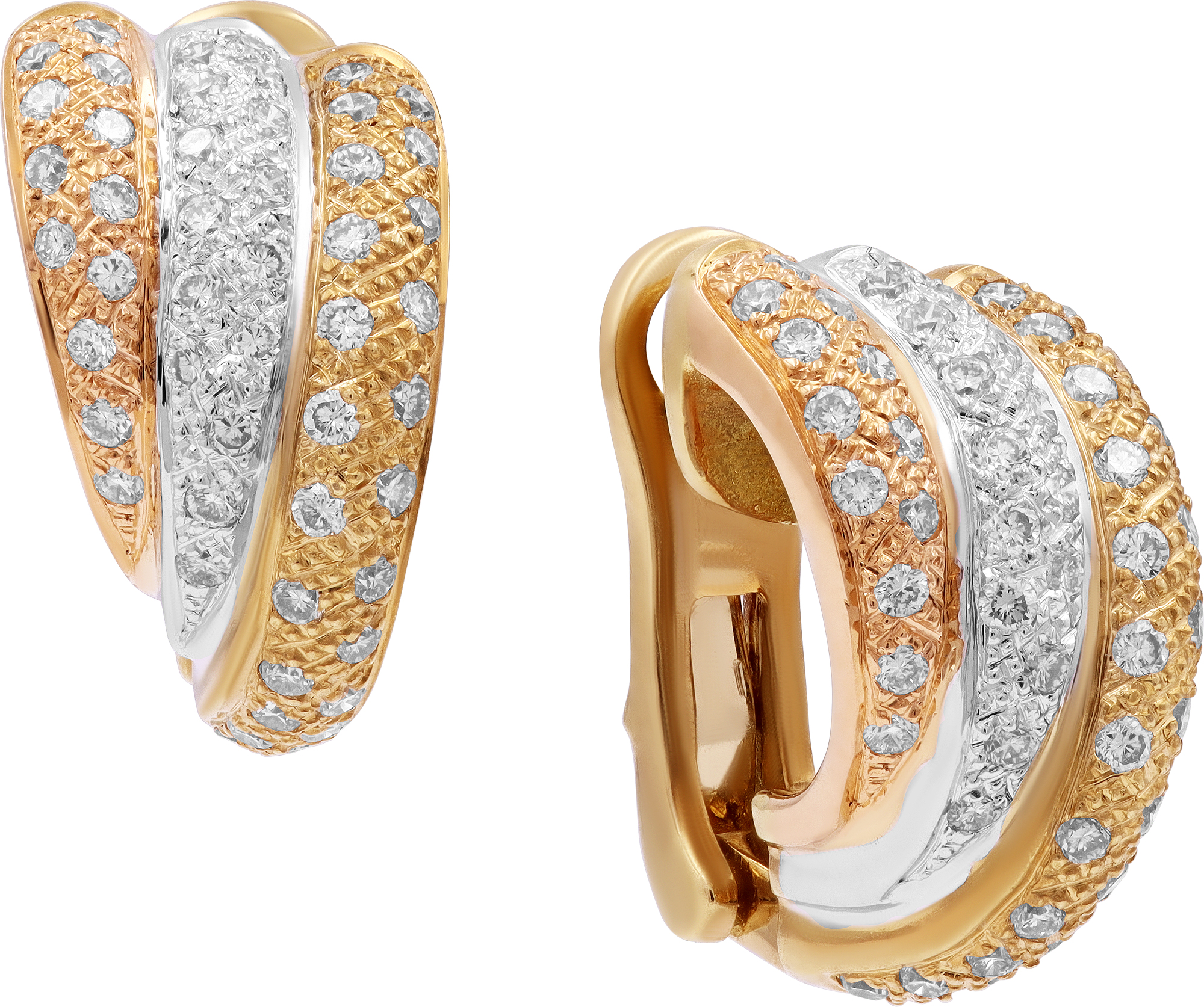 Tri-Color earrings in 18k white, rose and yellow gold with clasp and post S522002