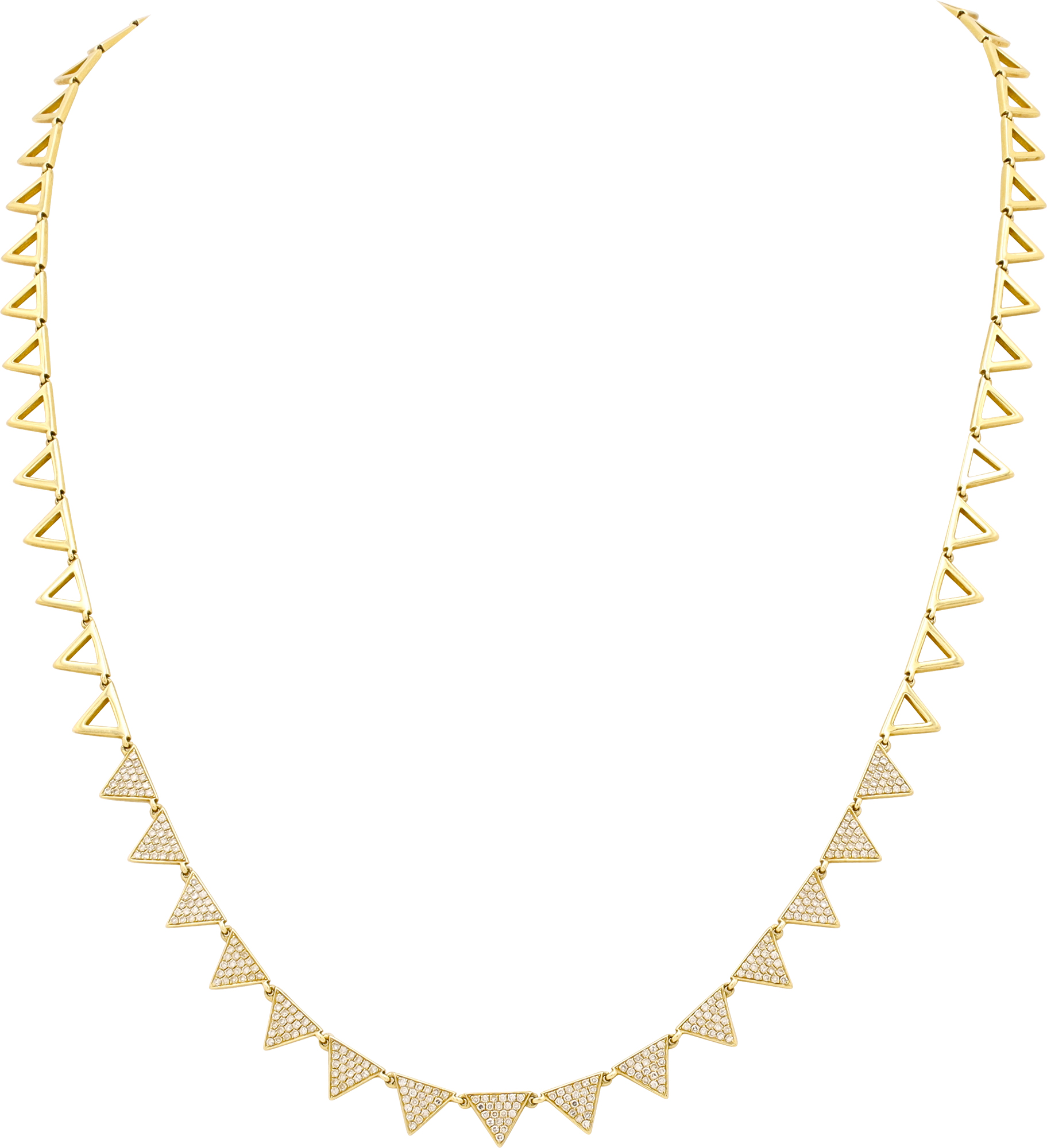 Triangle Neckalce in 18k yellow gold with Natural pave diamonds