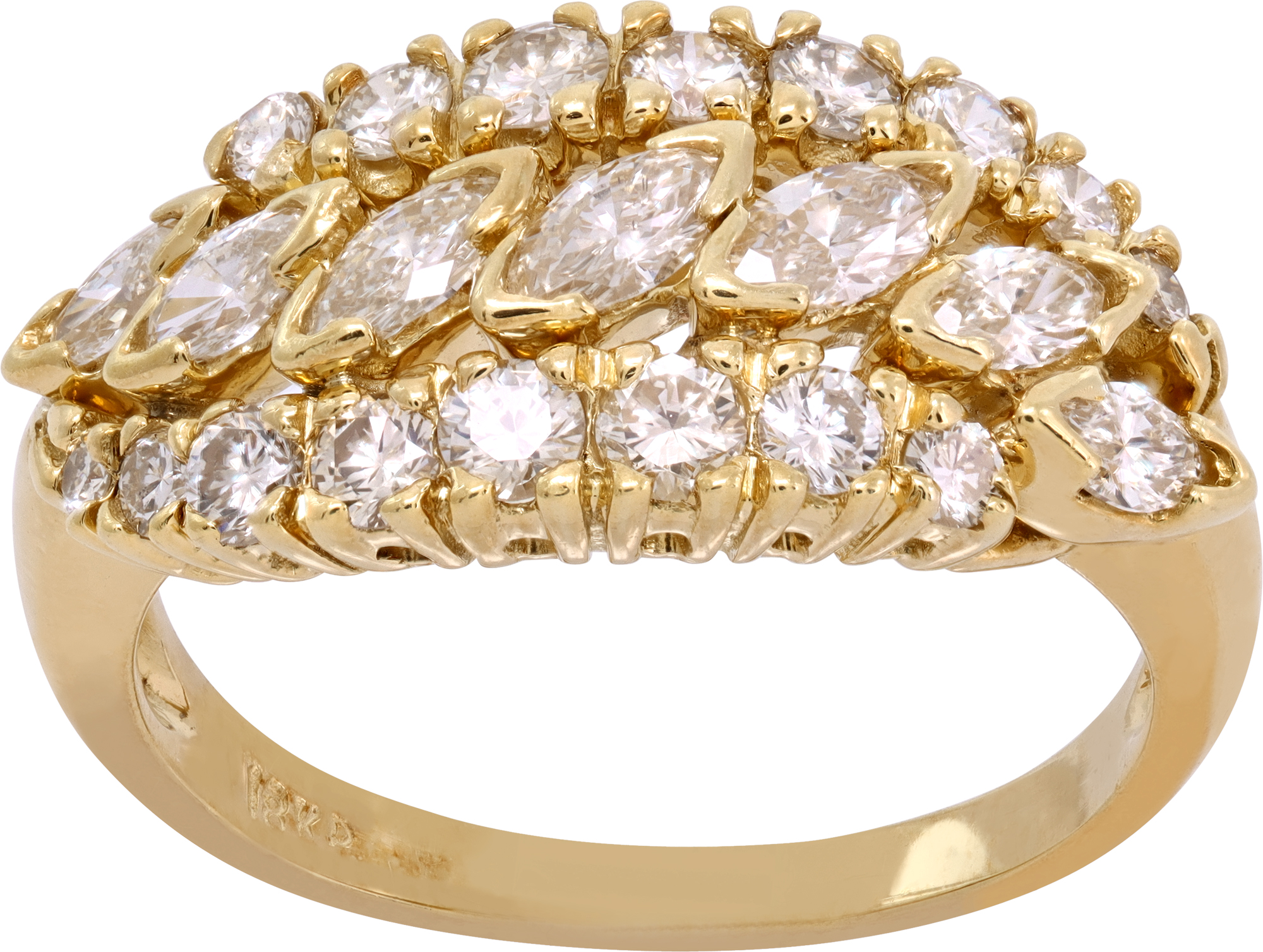 Triple row diamond ring in 18k yellow gold Triple row diamond ring in 18k yellow gold