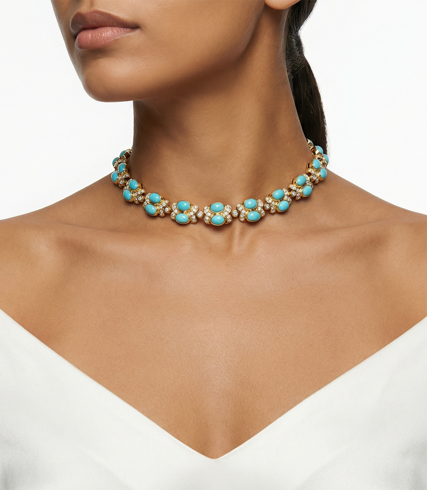 Turquoise and diamond necklace in 18k yellow gold S521970 \_p