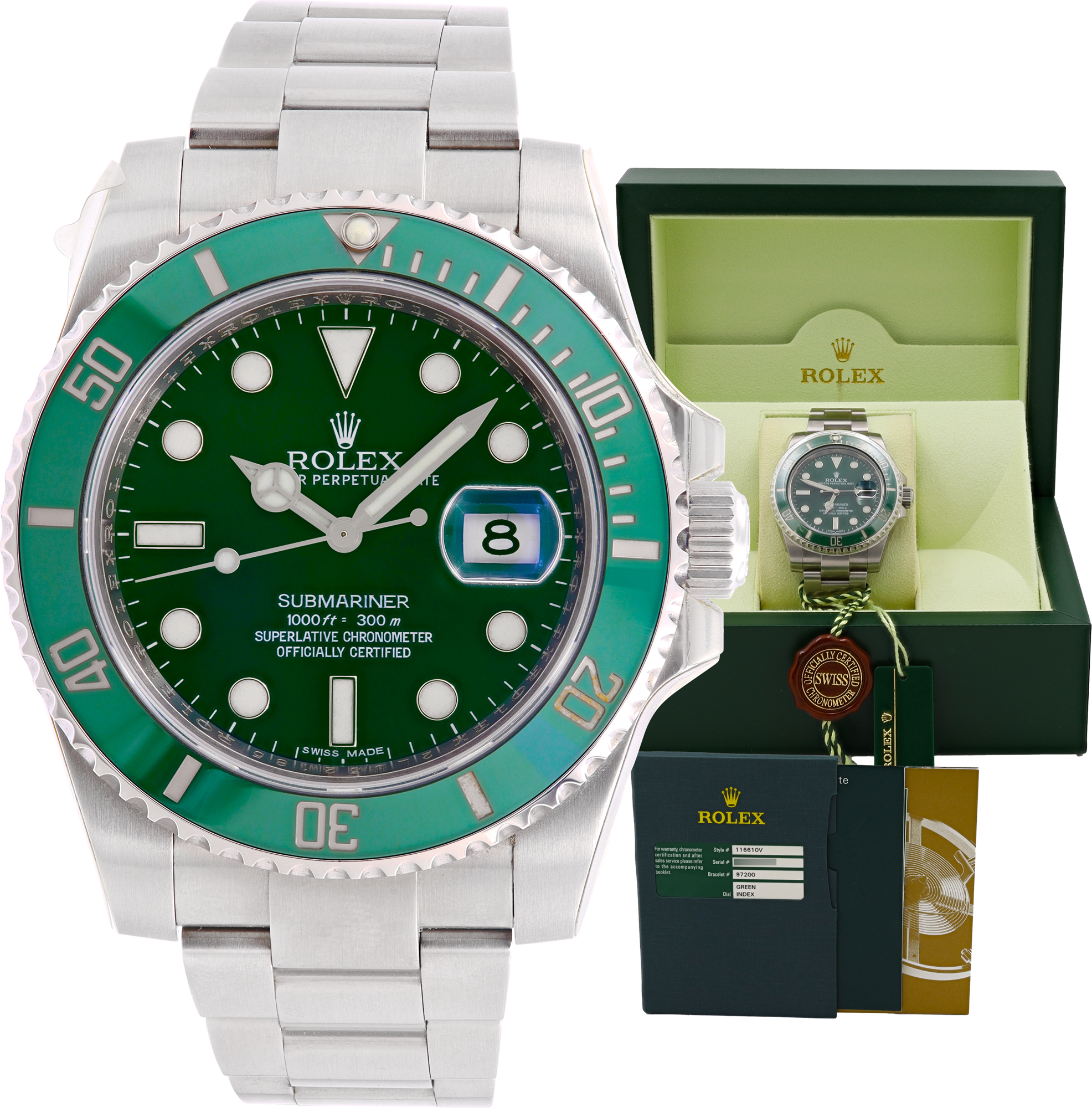 Unused Rolex Submariner Hulk 40mm 116610LV W530540 \_p