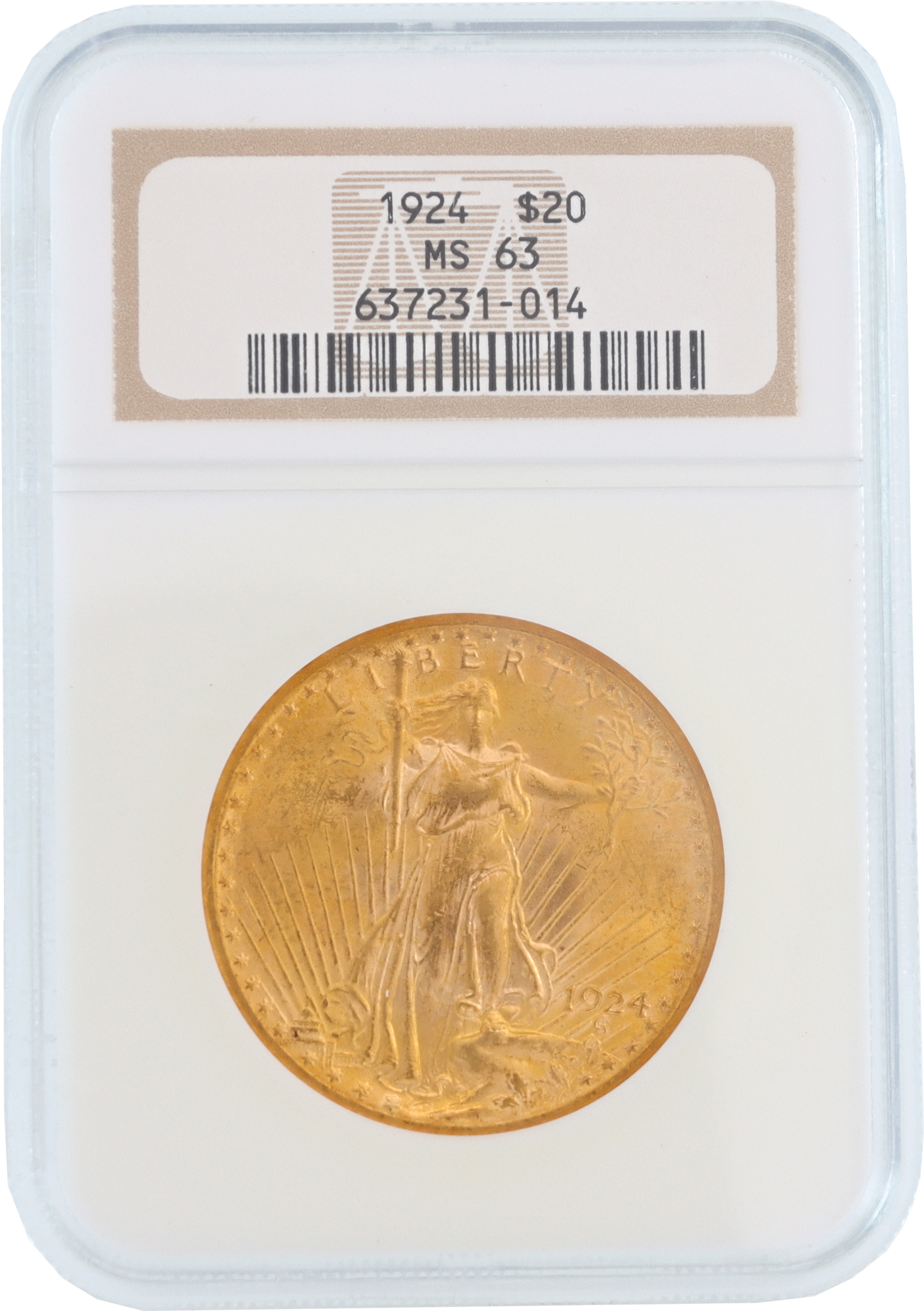 NGC graded and authenticated MS63 1924 $20 U.S. Saint-Gaudens Double Eagle gold coin