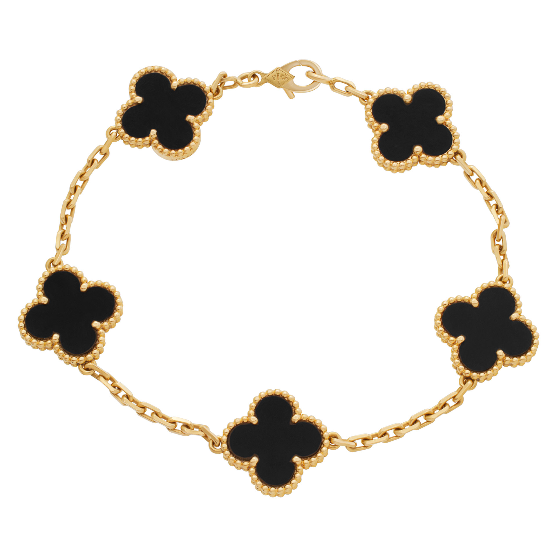 Van Cleef & Arpels "Alhambra" bracelet with 5 black onyx motifs in 18k Yellow gold Van Cleef & Arpels "Alhambra" bracelet with 5 black onyx motifs in 18k Yellow gold