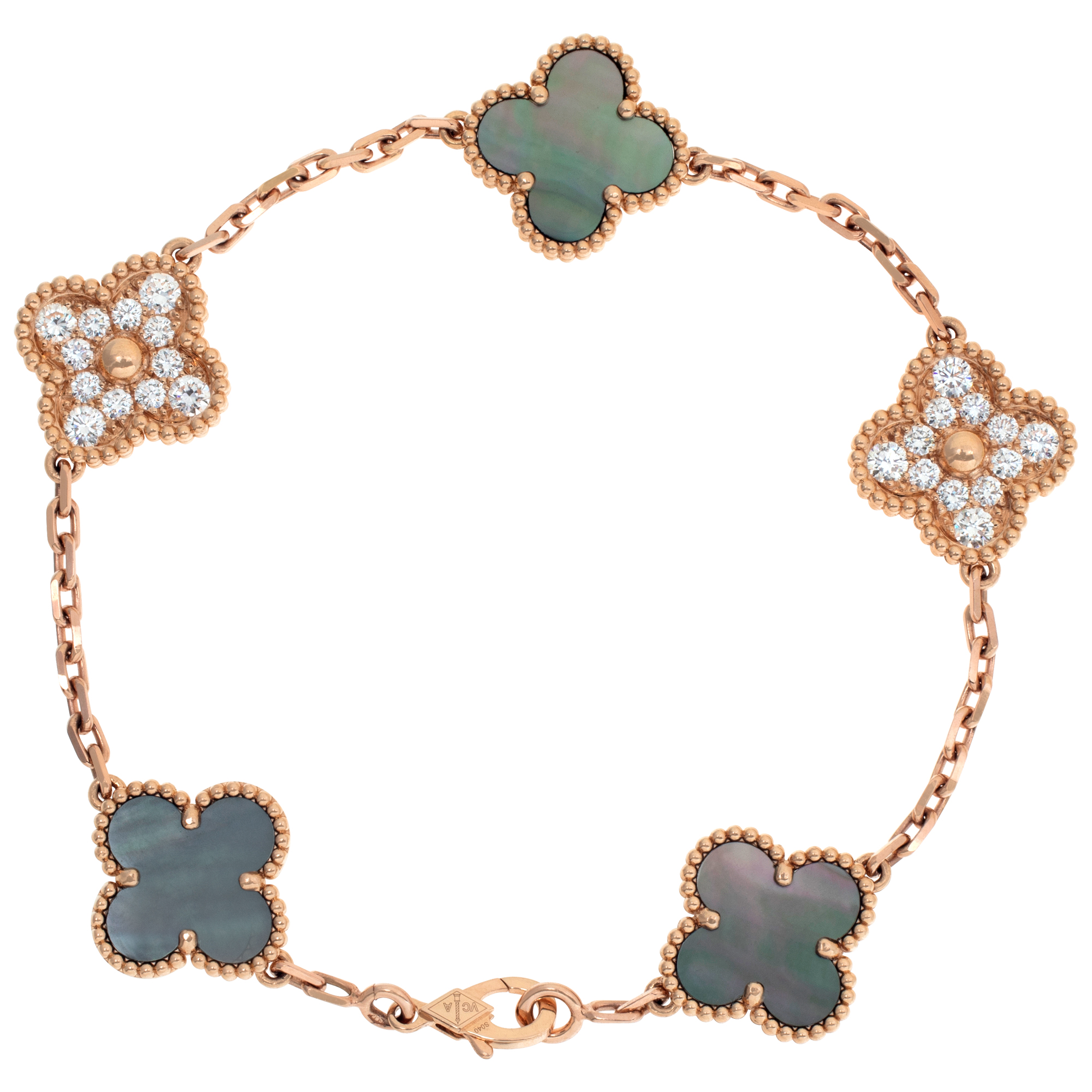 Van Cleef & Arpels Vintage Alhambra 5 Motif 18k RG with pave diamonds & MOP