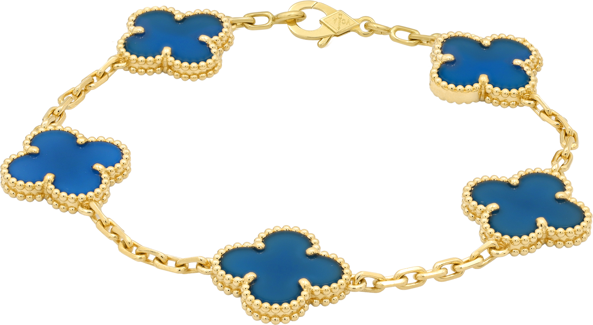 Van Cleef & Arpels Vintage Alhambra 5 motif blue agate bracelet in 18k yellow gold S521925