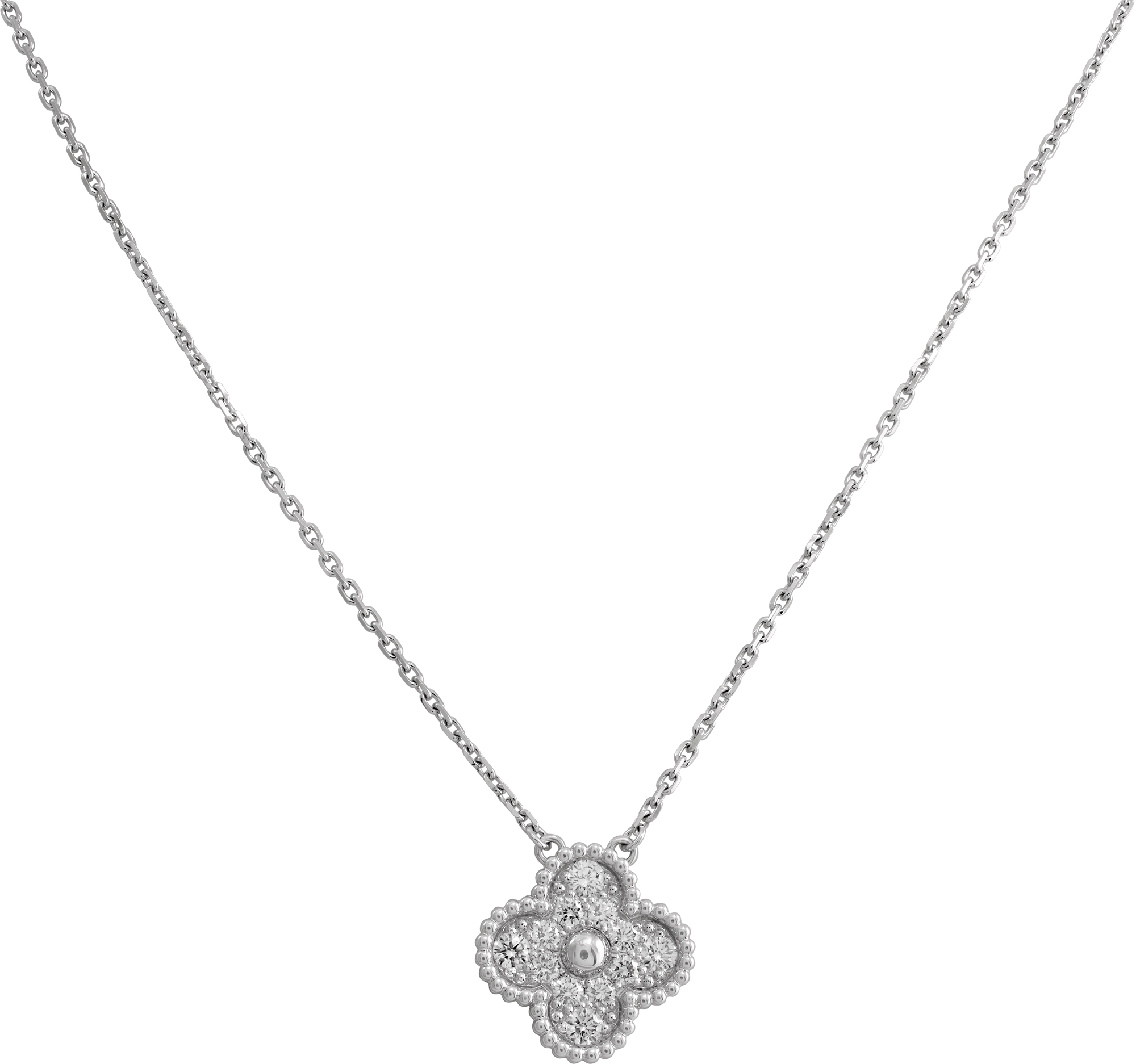 Van Cleef & Arpels Vintage Alhambra pendant diamonds in 18k white gold Van Cleef & Arpels Vintage Alhambra pendant diamonds in 18k white gold